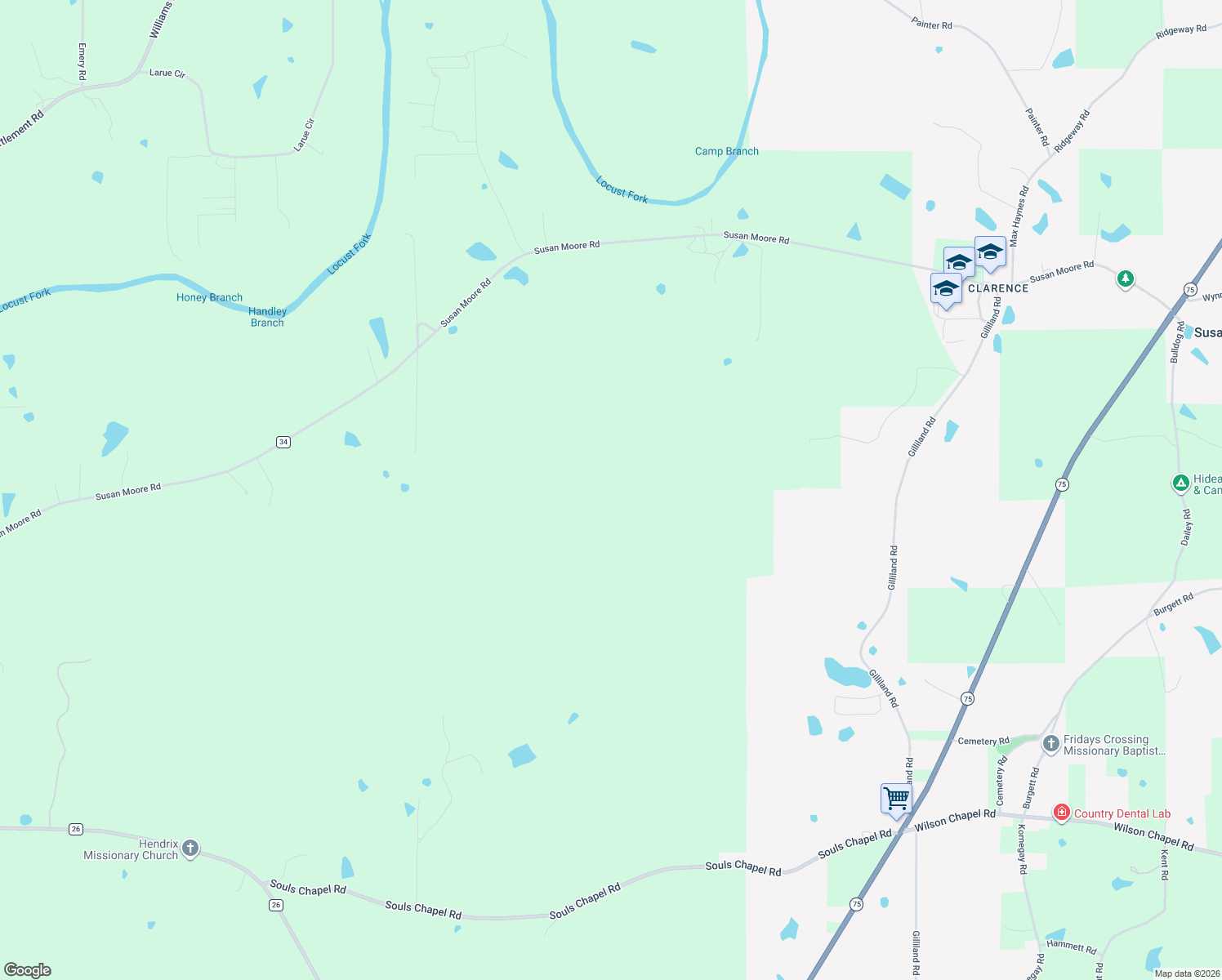 map of restaurants, bars, coffee shops, grocery stores, and more near in Susan Moore