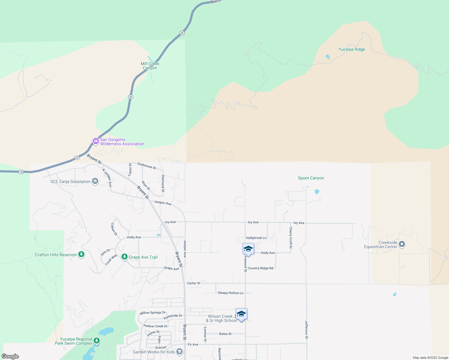 map of restaurants, bars, coffee shops, grocery stores, and more near 9813 Fremont Street in Yucaipa