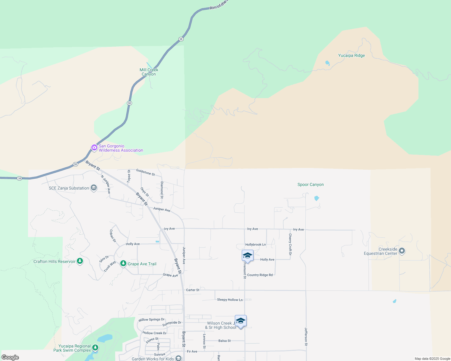 map of restaurants, bars, coffee shops, grocery stores, and more near 9813 Fremont Street in Yucaipa