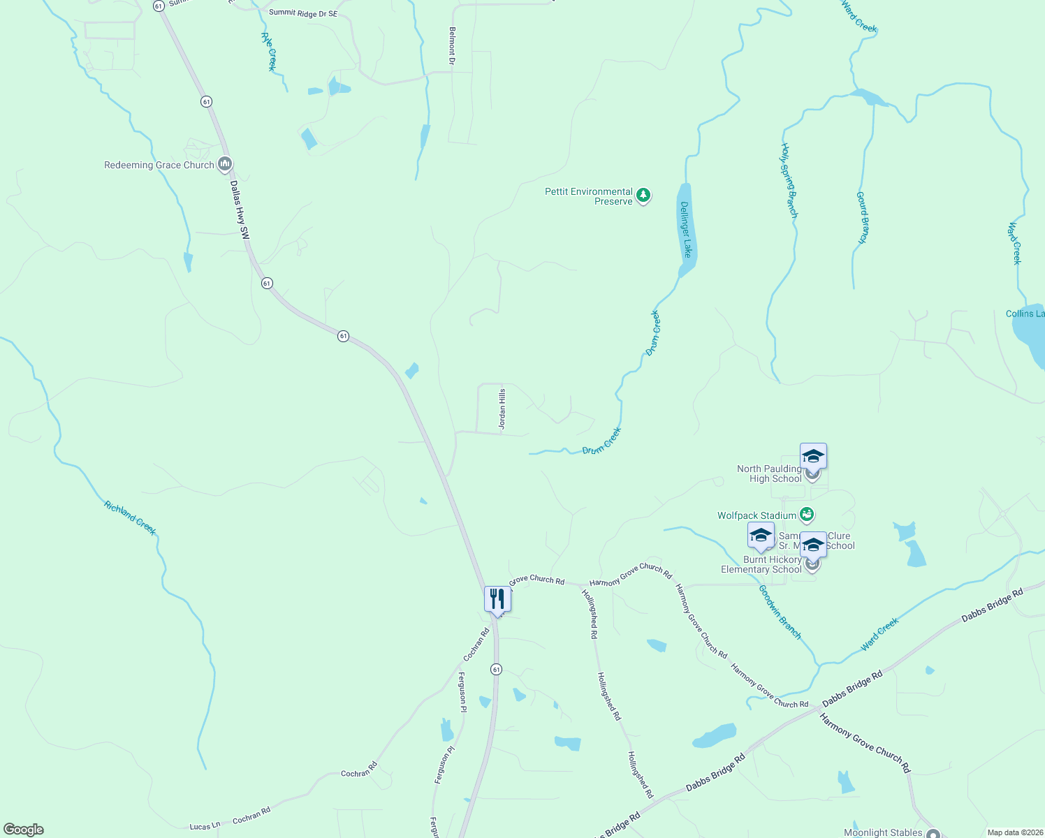 map of restaurants, bars, coffee shops, grocery stores, and more near 42 Falcon Cove in Dallas