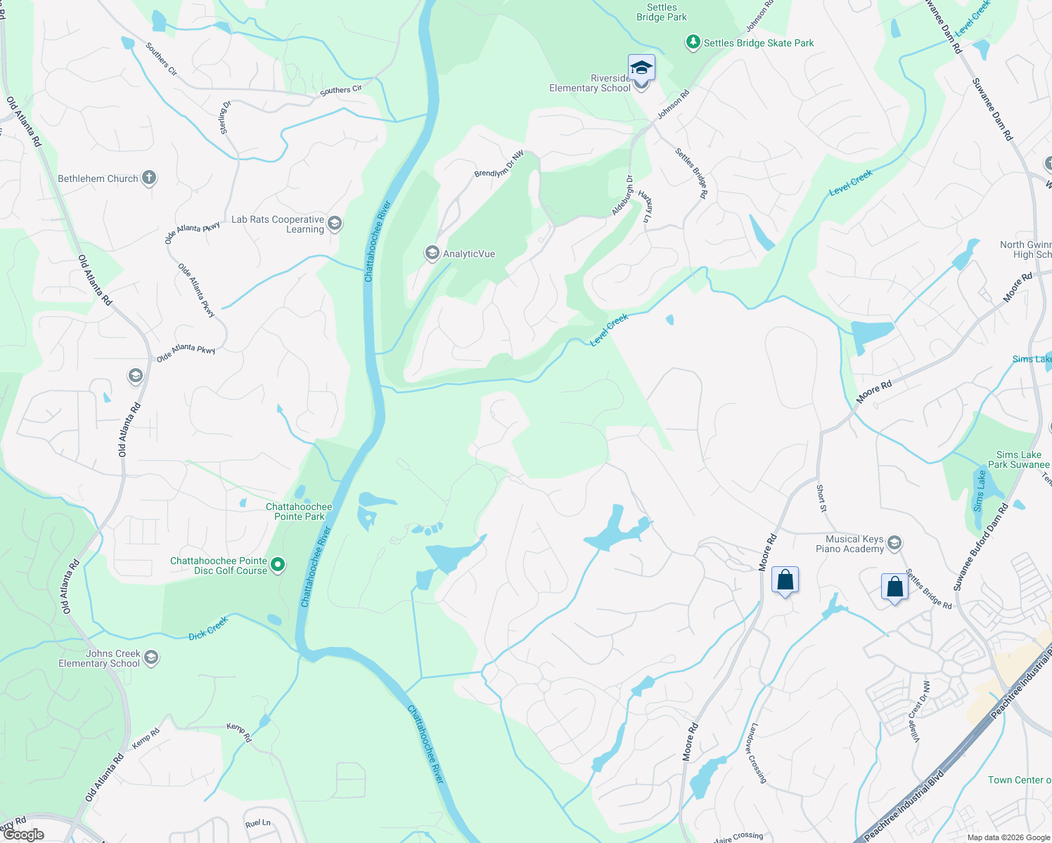 map of restaurants, bars, coffee shops, grocery stores, and more near 4911 Roaring Fork Pass in Suwanee
