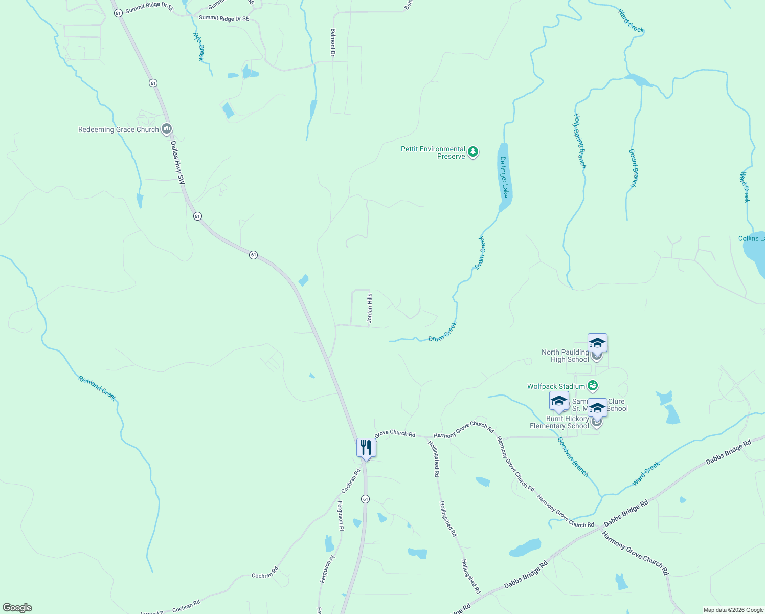 map of restaurants, bars, coffee shops, grocery stores, and more near 42 Falcon Cove in Dallas