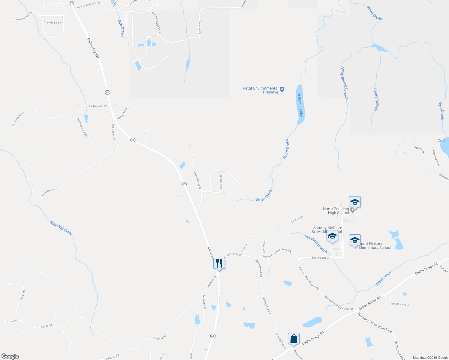 map of restaurants, bars, coffee shops, grocery stores, and more near 112 Jordan Hills in Dallas