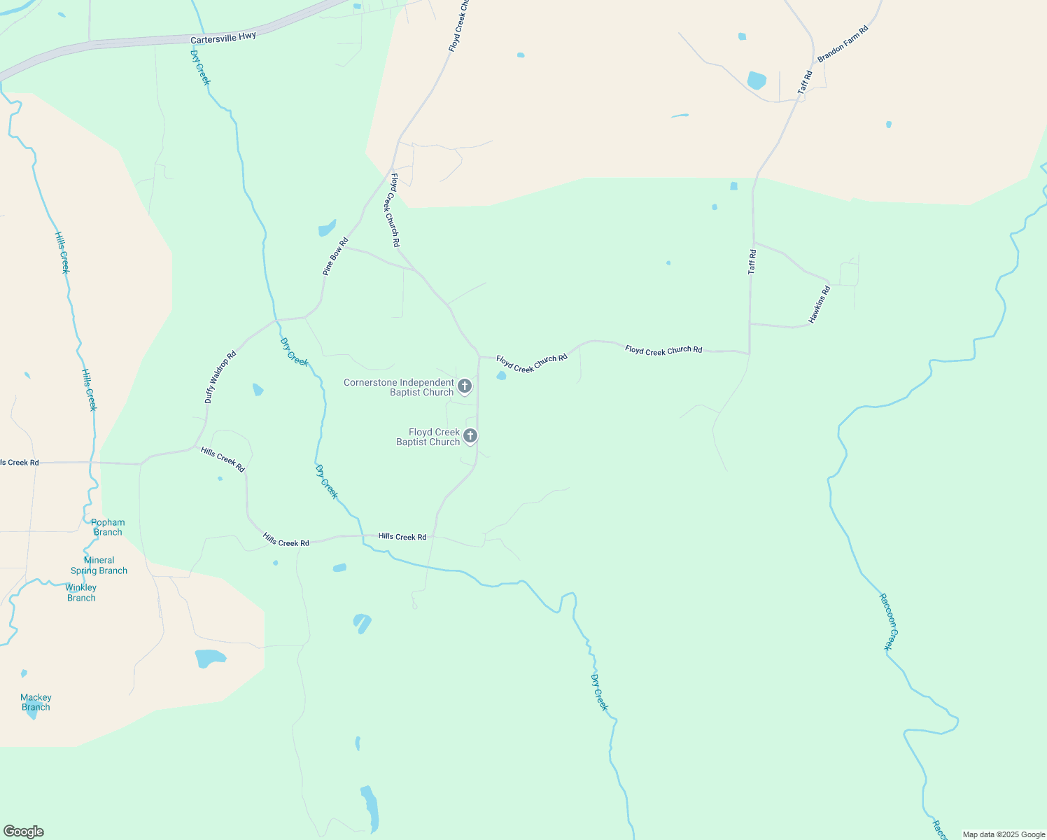 map of restaurants, bars, coffee shops, grocery stores, and more near 2218 Hills Creek Road in Taylorsville