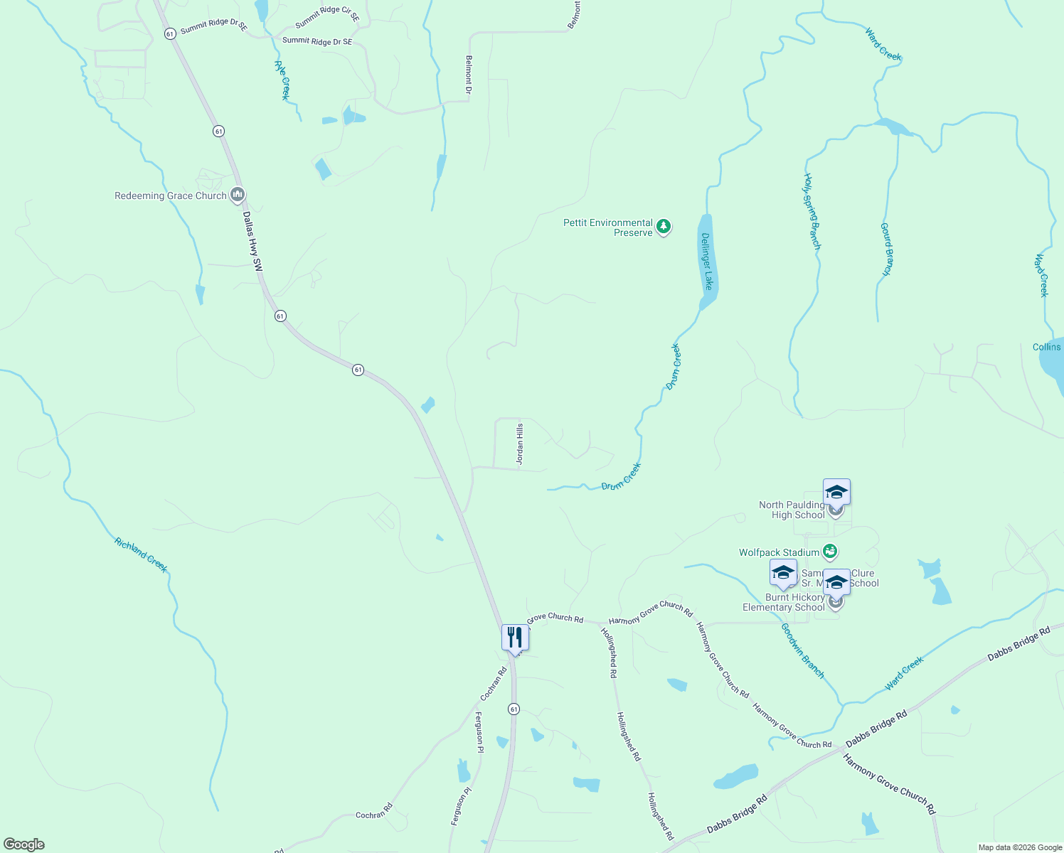 map of restaurants, bars, coffee shops, grocery stores, and more near 305 Birchwood Farms Lane in Dallas