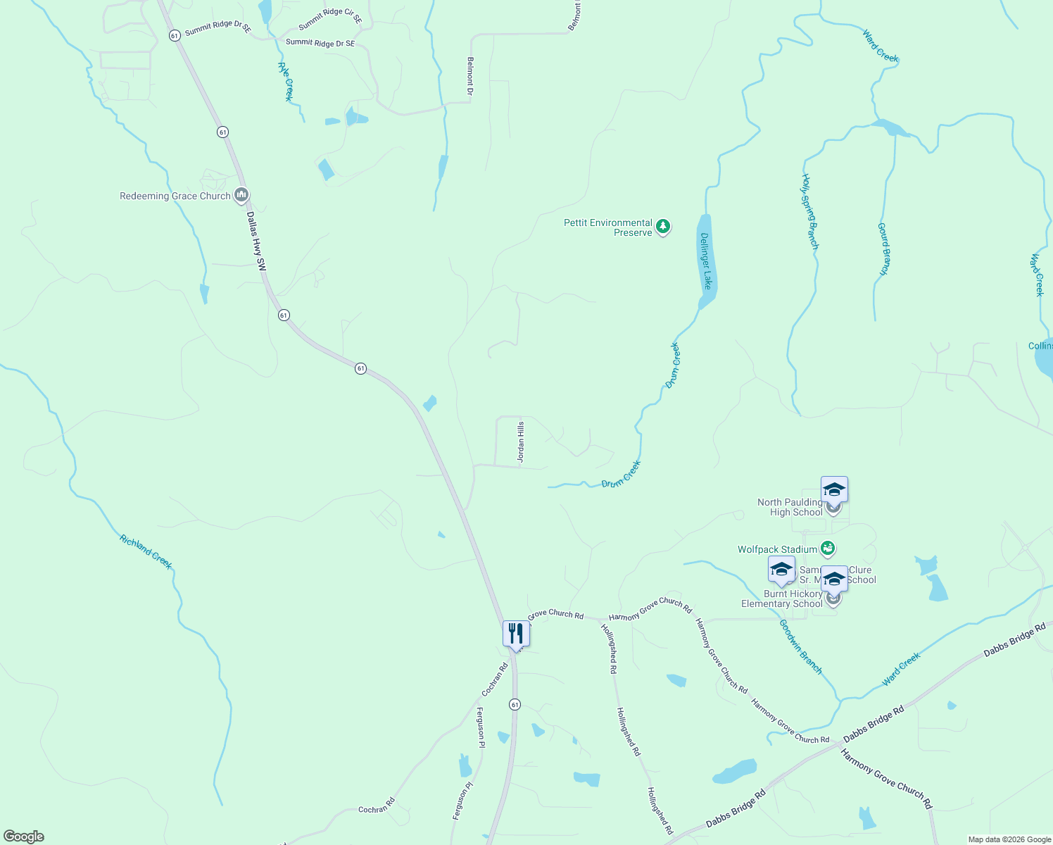 map of restaurants, bars, coffee shops, grocery stores, and more near 305 Birchwood Farms Lane in Dallas