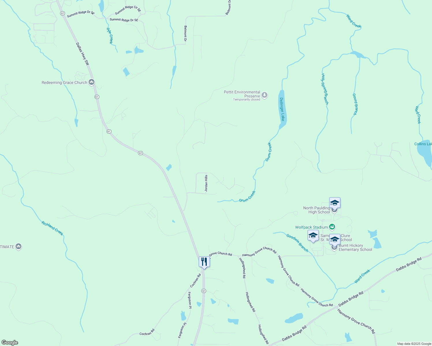 map of restaurants, bars, coffee shops, grocery stores, and more near 321 Birchwood Farms Lane in Dallas