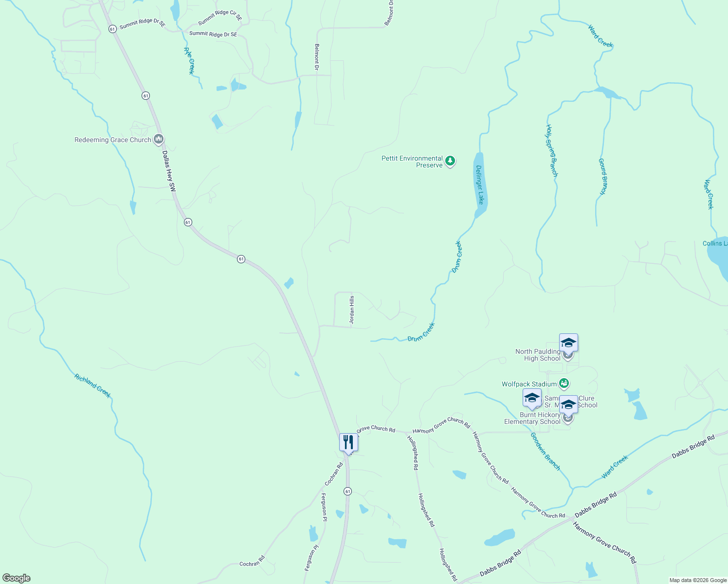 map of restaurants, bars, coffee shops, grocery stores, and more near 305 Birchwood Farms Lane in Dallas