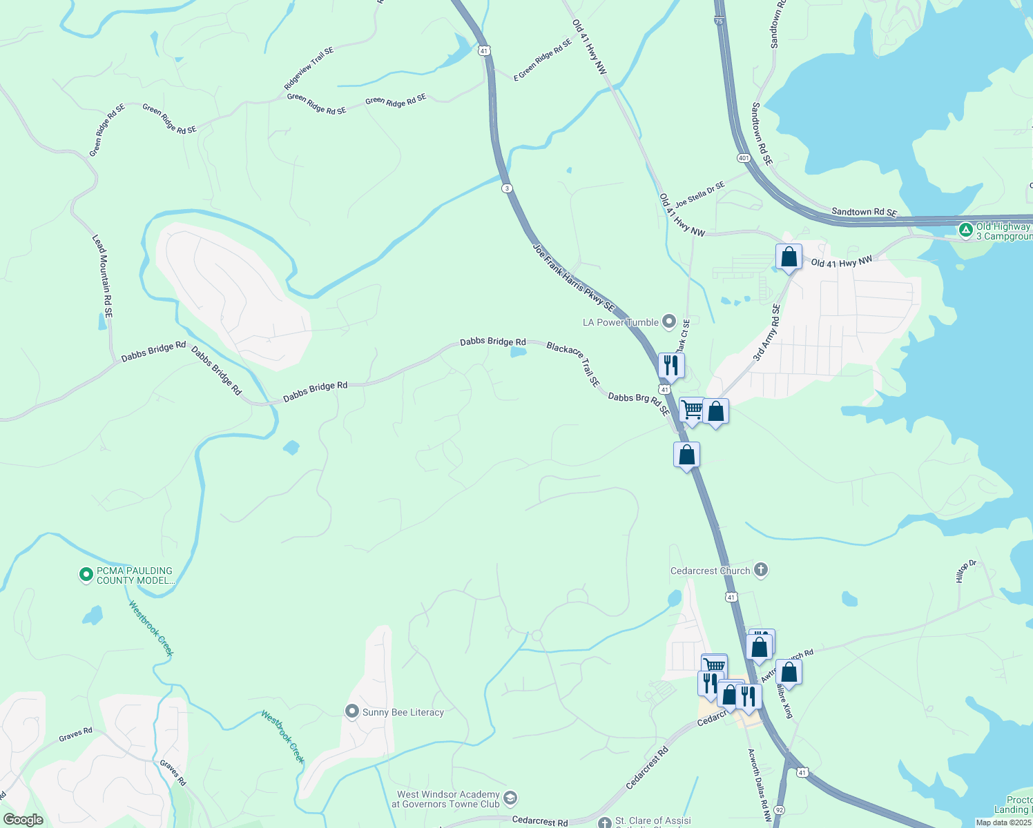 map of restaurants, bars, coffee shops, grocery stores, and more near 236 Silverfern Trace in Acworth