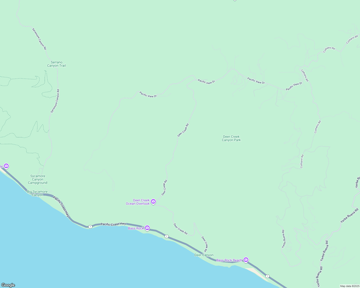 map of restaurants, bars, coffee shops, grocery stores, and more near 9785 Deer Creek Road in Malibu