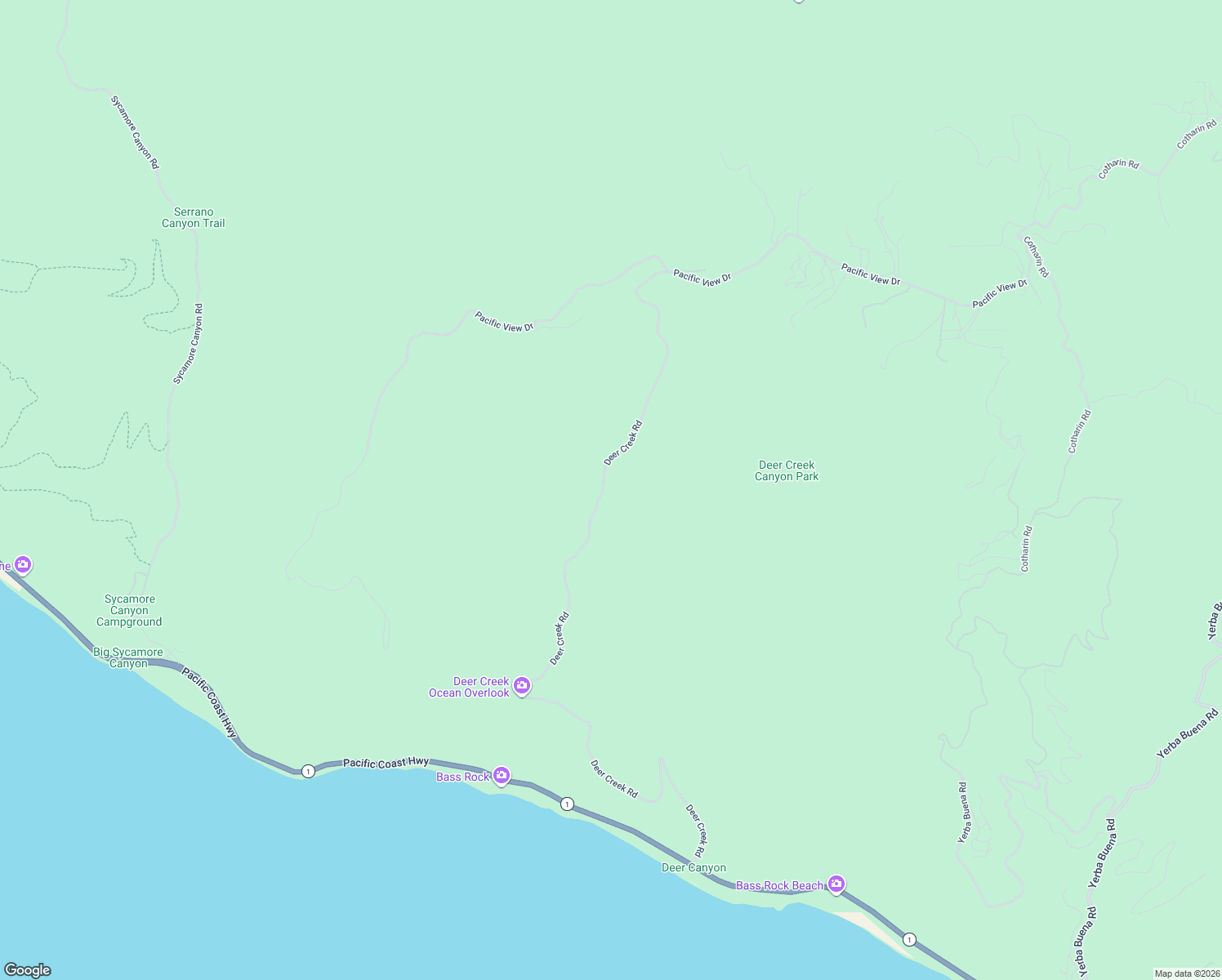 map of restaurants, bars, coffee shops, grocery stores, and more near 9785 Deer Creek Road in Malibu