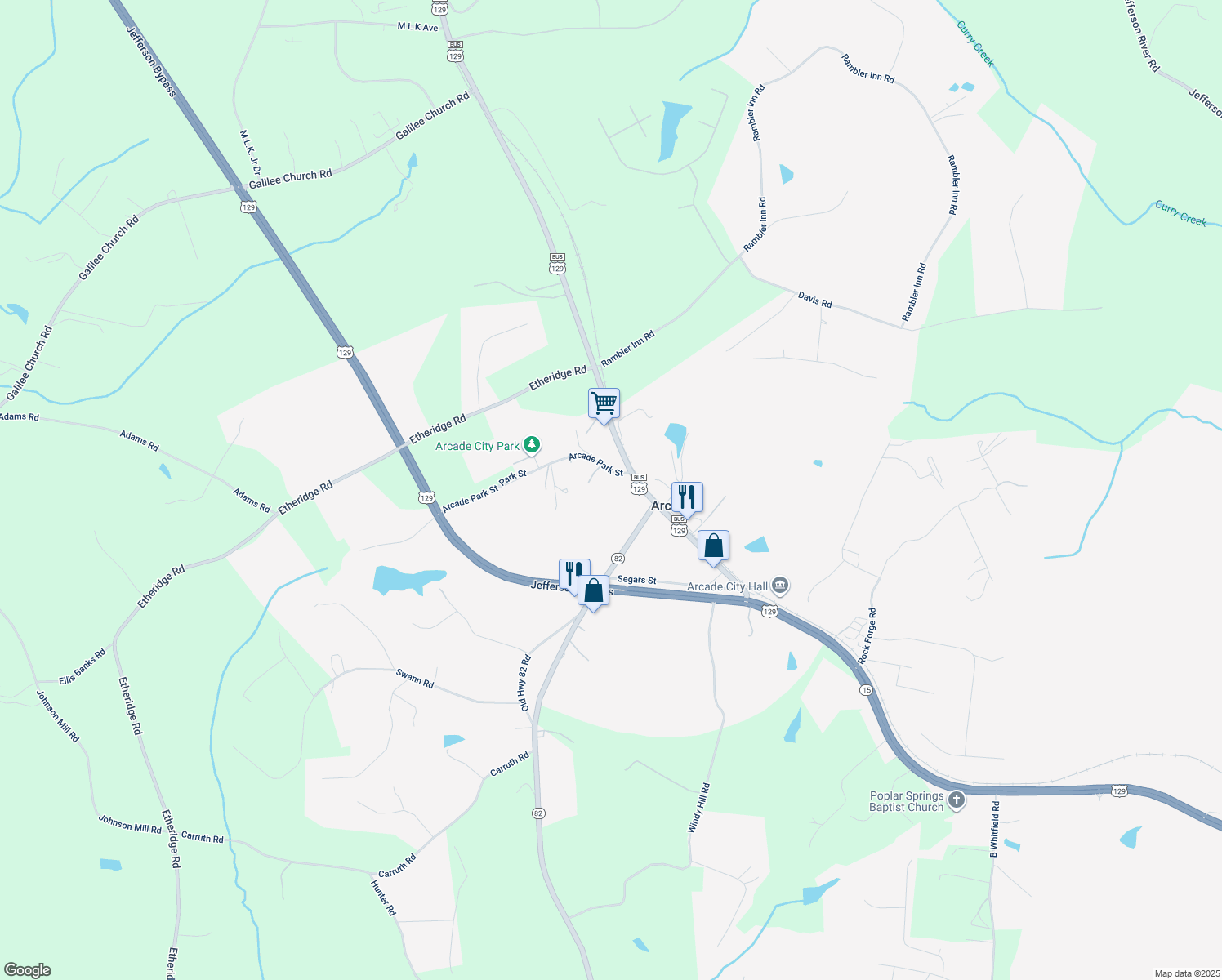 map of restaurants, bars, coffee shops, grocery stores, and more near 45 Arcade Park Street in Jefferson