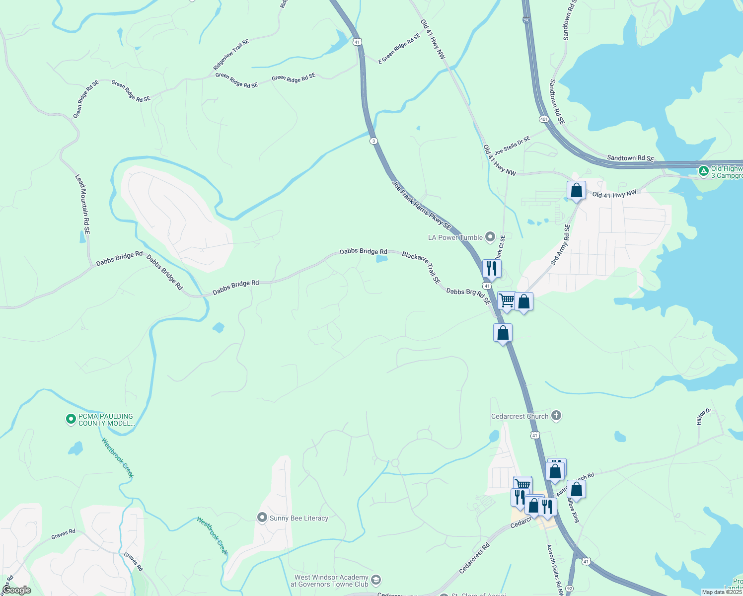 map of restaurants, bars, coffee shops, grocery stores, and more near 236 Silverfern Trace in Acworth