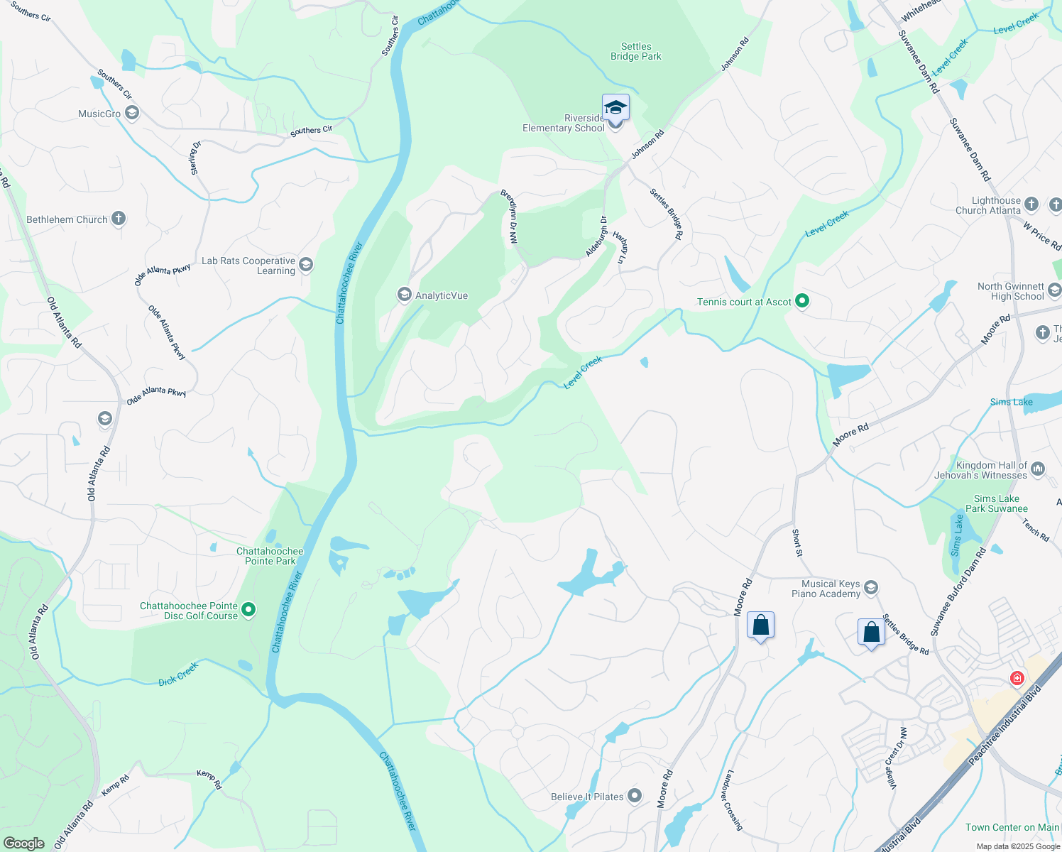 map of restaurants, bars, coffee shops, grocery stores, and more near 891 Woodvale Point in Suwanee