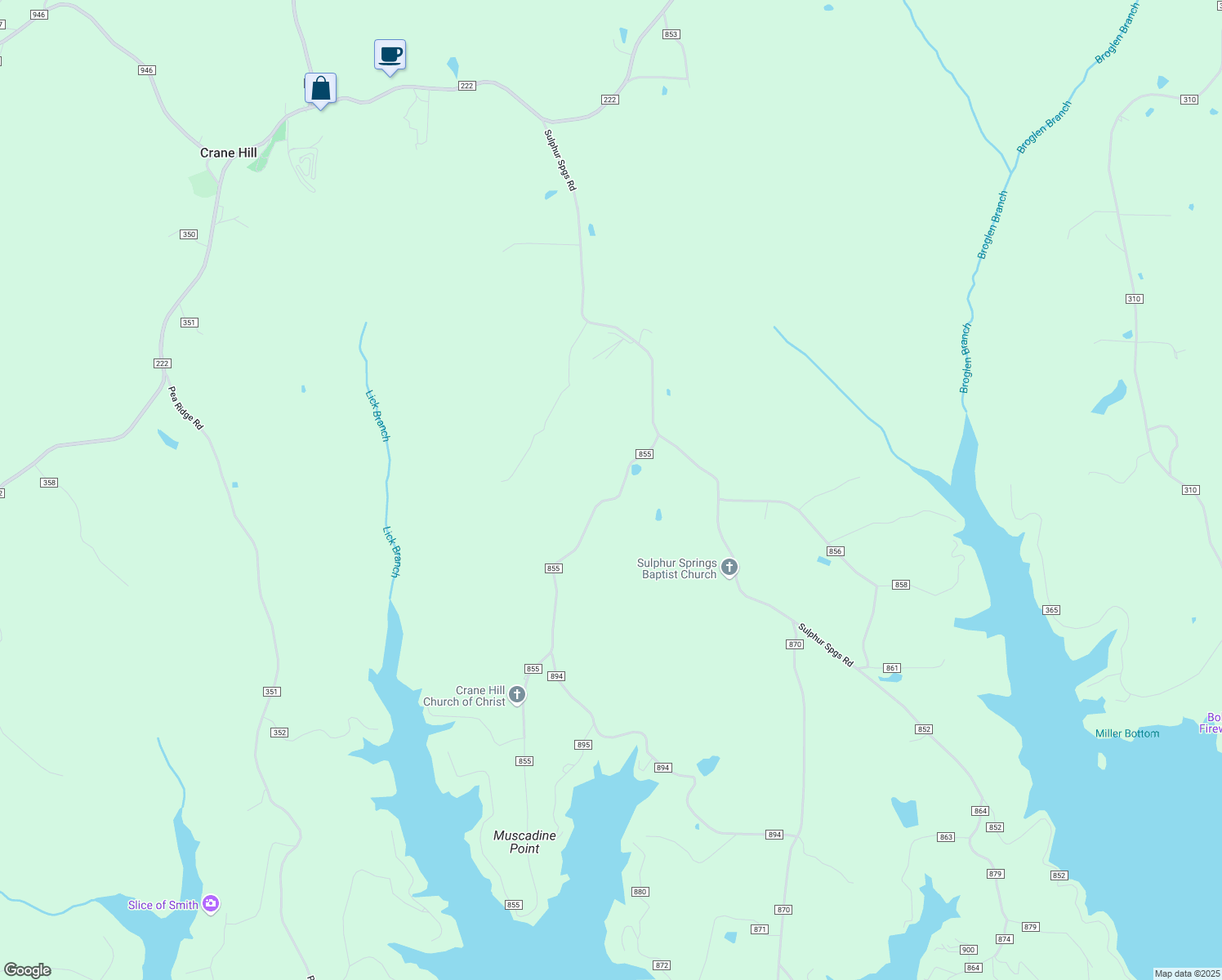 map of restaurants, bars, coffee shops, grocery stores, and more near 294 County Road 855 in Crane Hill
