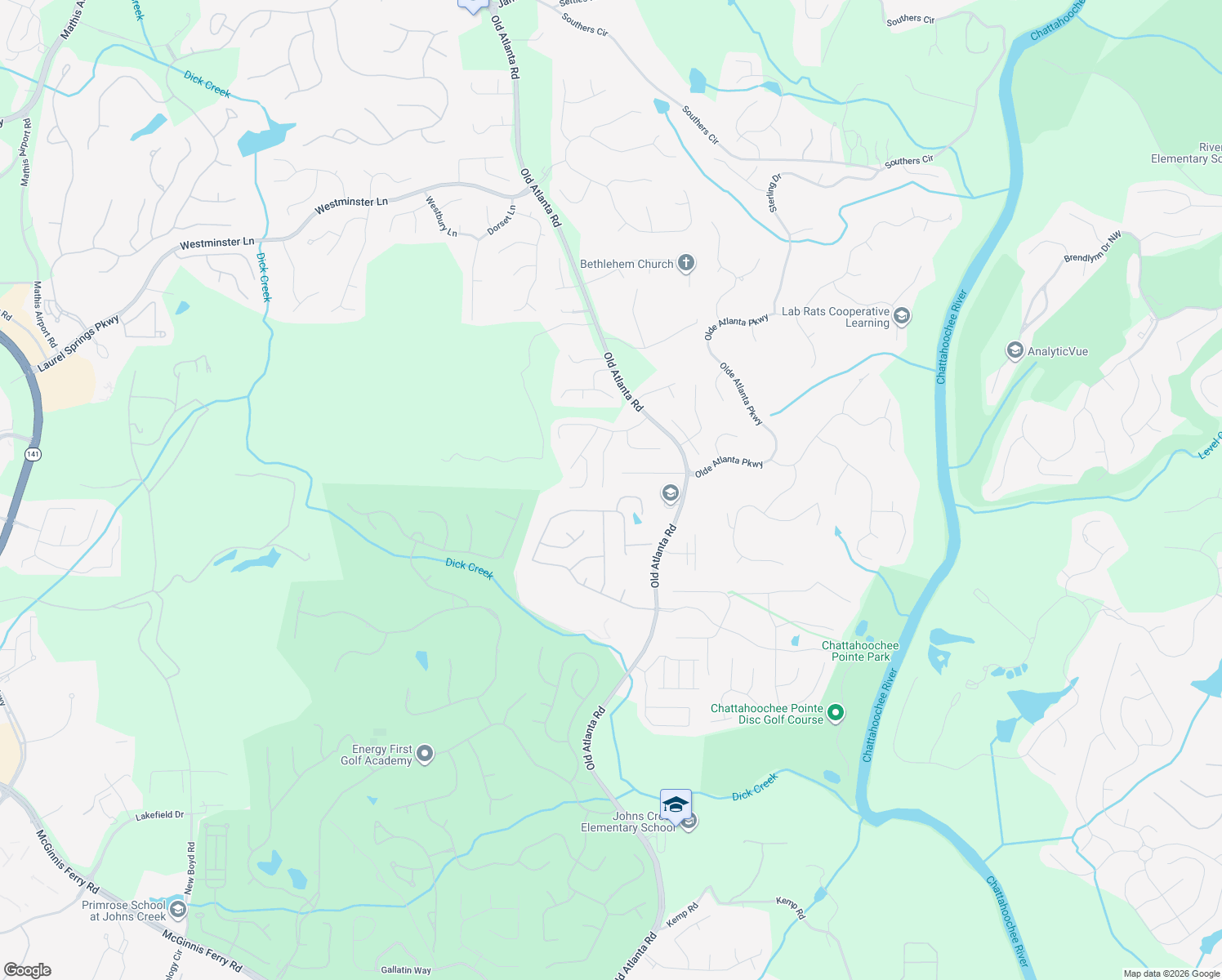 map of restaurants, bars, coffee shops, grocery stores, and more near 5715 Upper Creek Court in Suwanee