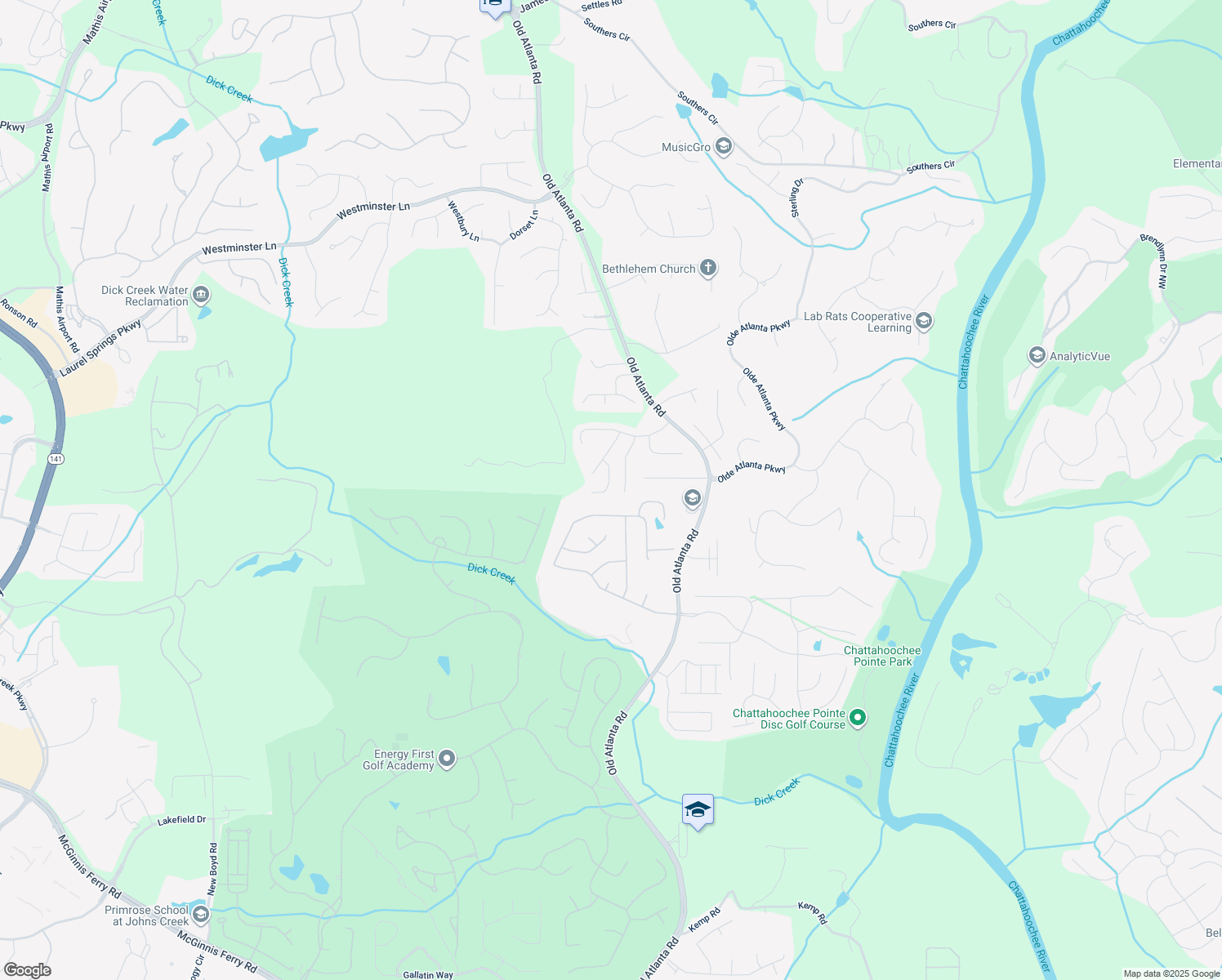 map of restaurants, bars, coffee shops, grocery stores, and more near 5865 Trailwood Court in Suwanee
