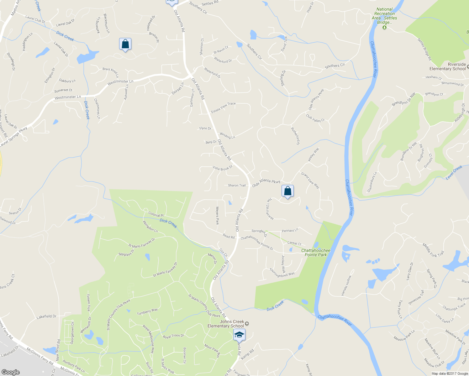 map of restaurants, bars, coffee shops, grocery stores, and more near 141 Sharon Trail in Suwanee