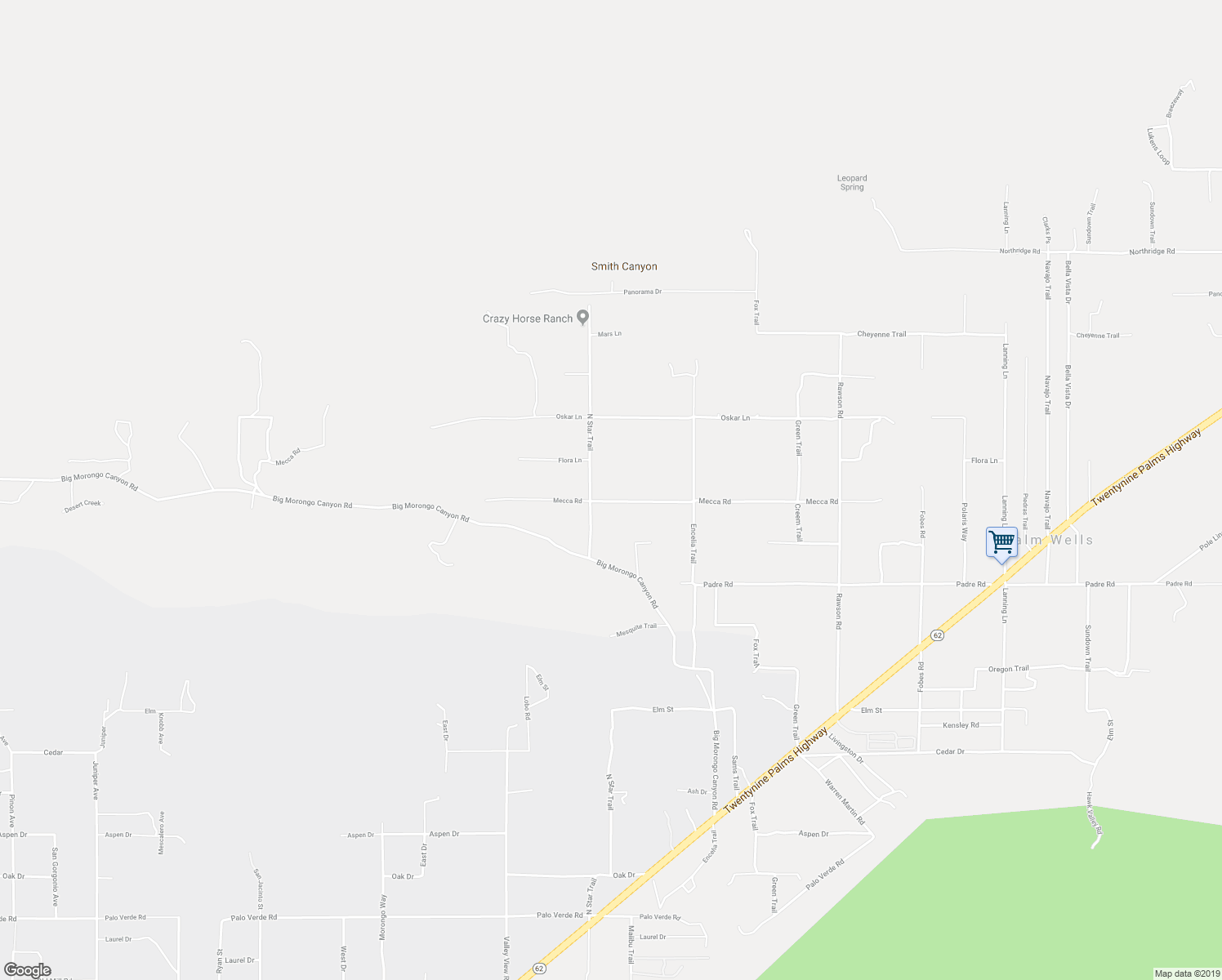 map of restaurants, bars, coffee shops, grocery stores, and more near 9467 North Star Trail in Morongo Valley