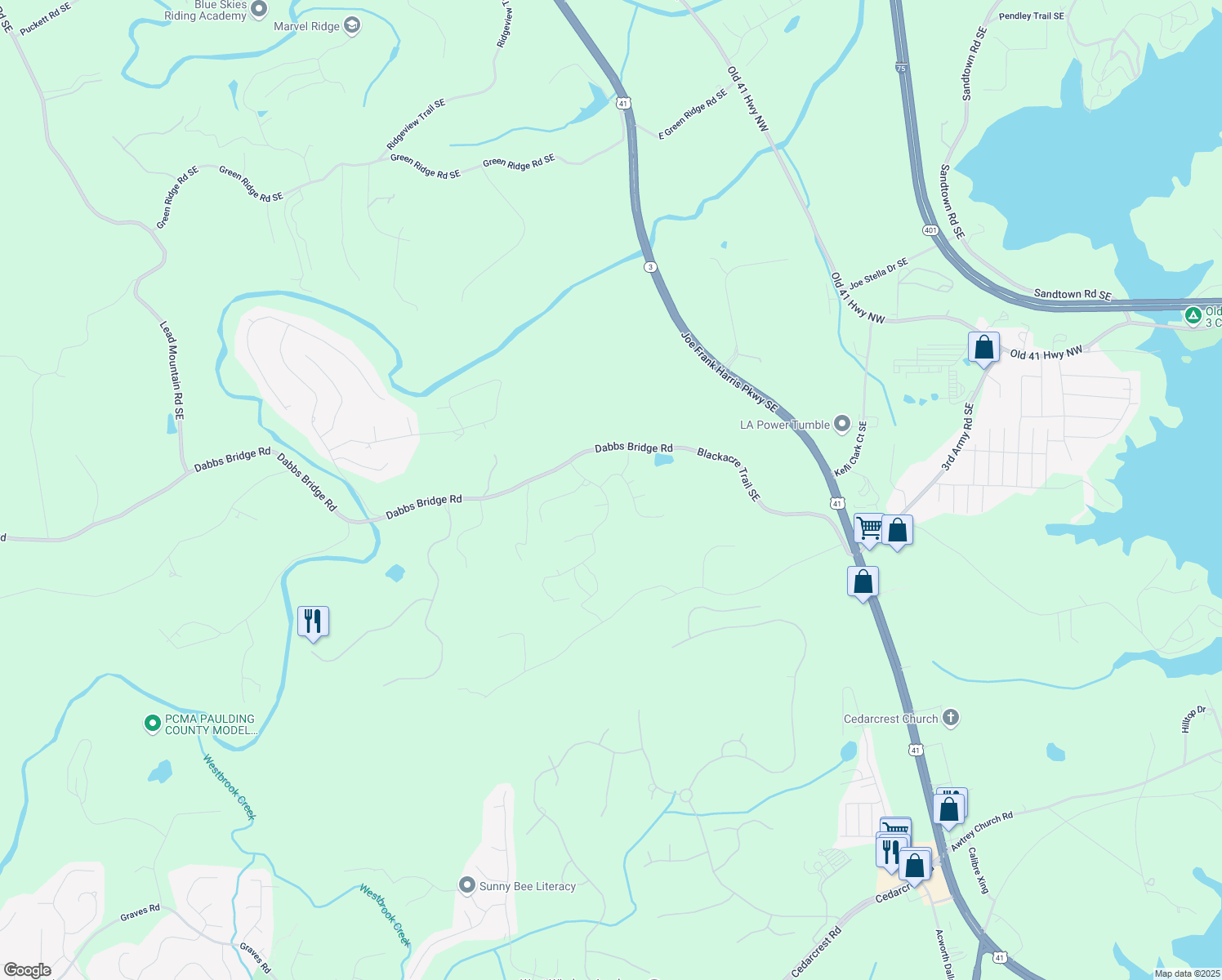 map of restaurants, bars, coffee shops, grocery stores, and more near 149 Silvercrest Drive in Acworth