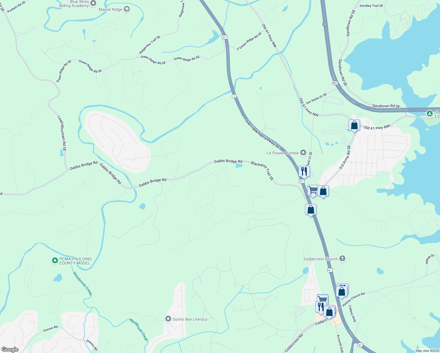 map of restaurants, bars, coffee shops, grocery stores, and more near 149 Silvercrest Drive in Acworth