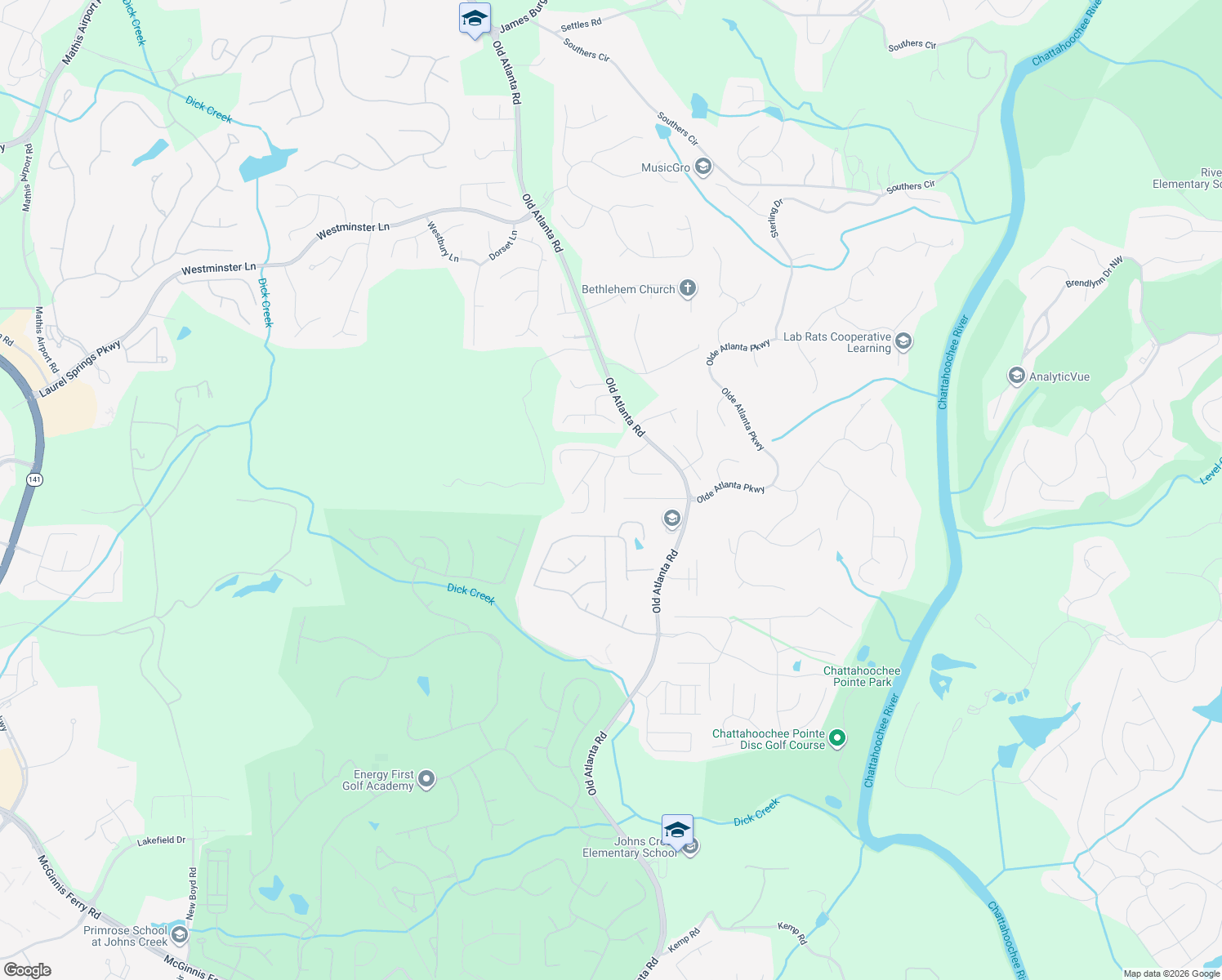 map of restaurants, bars, coffee shops, grocery stores, and more near 5665 Upper Creek Court in Suwanee