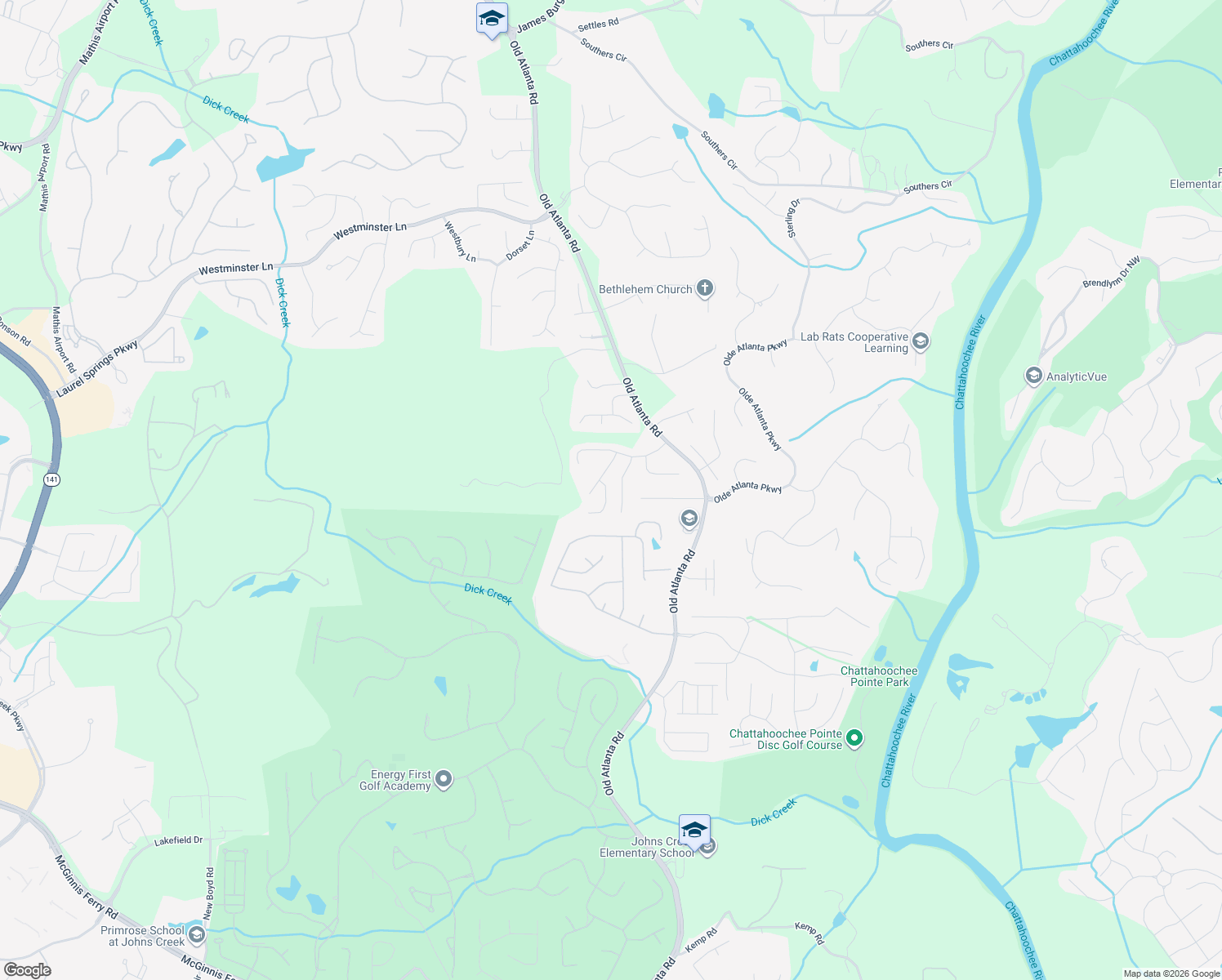 map of restaurants, bars, coffee shops, grocery stores, and more near 5690 Upper Creek Court in Suwanee