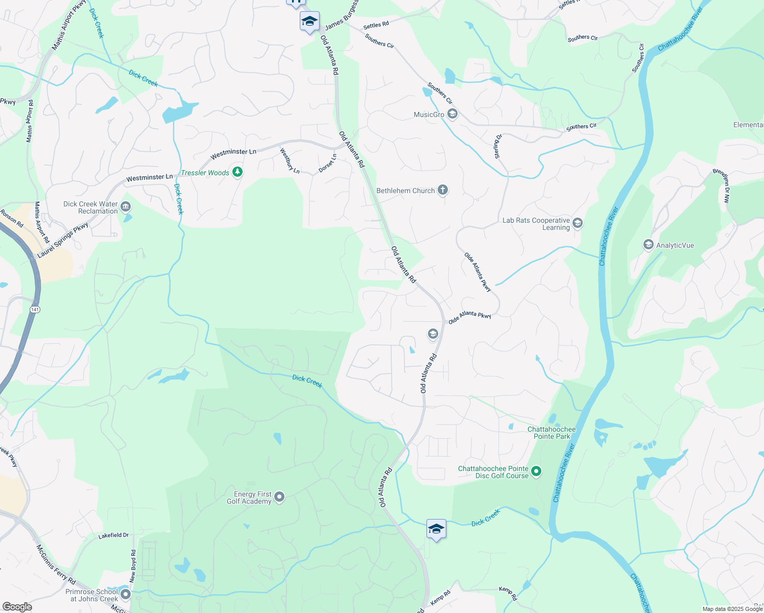 map of restaurants, bars, coffee shops, grocery stores, and more near 5745 Swift Creek Court in Suwanee