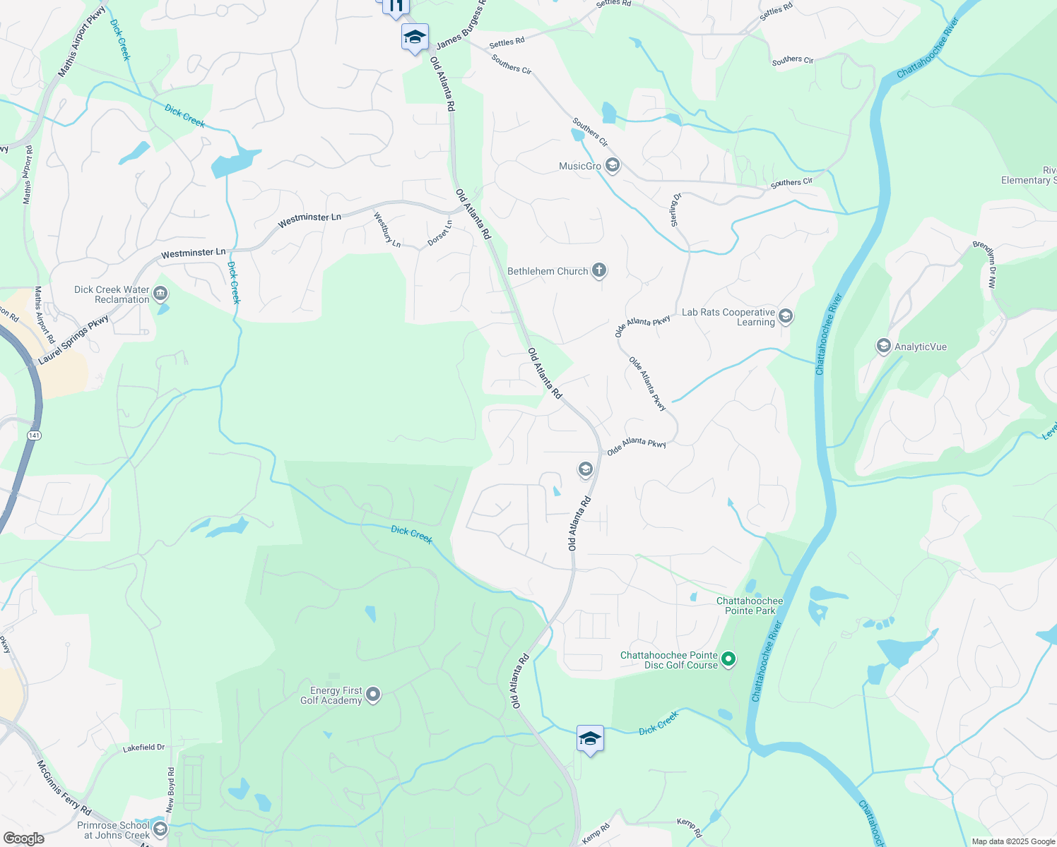 map of restaurants, bars, coffee shops, grocery stores, and more near 5725 Swift Creek Court in Suwanee