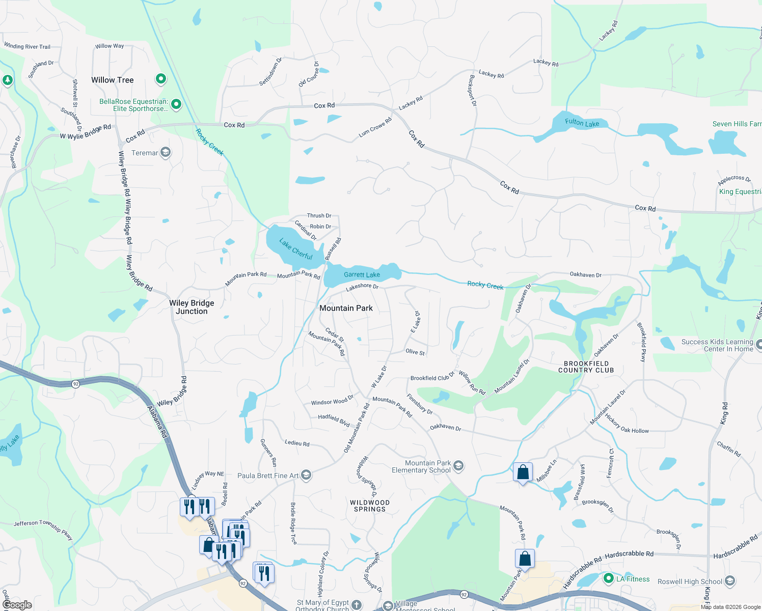 map of restaurants, bars, coffee shops, grocery stores, and more near 118 Plum Street in Roswell