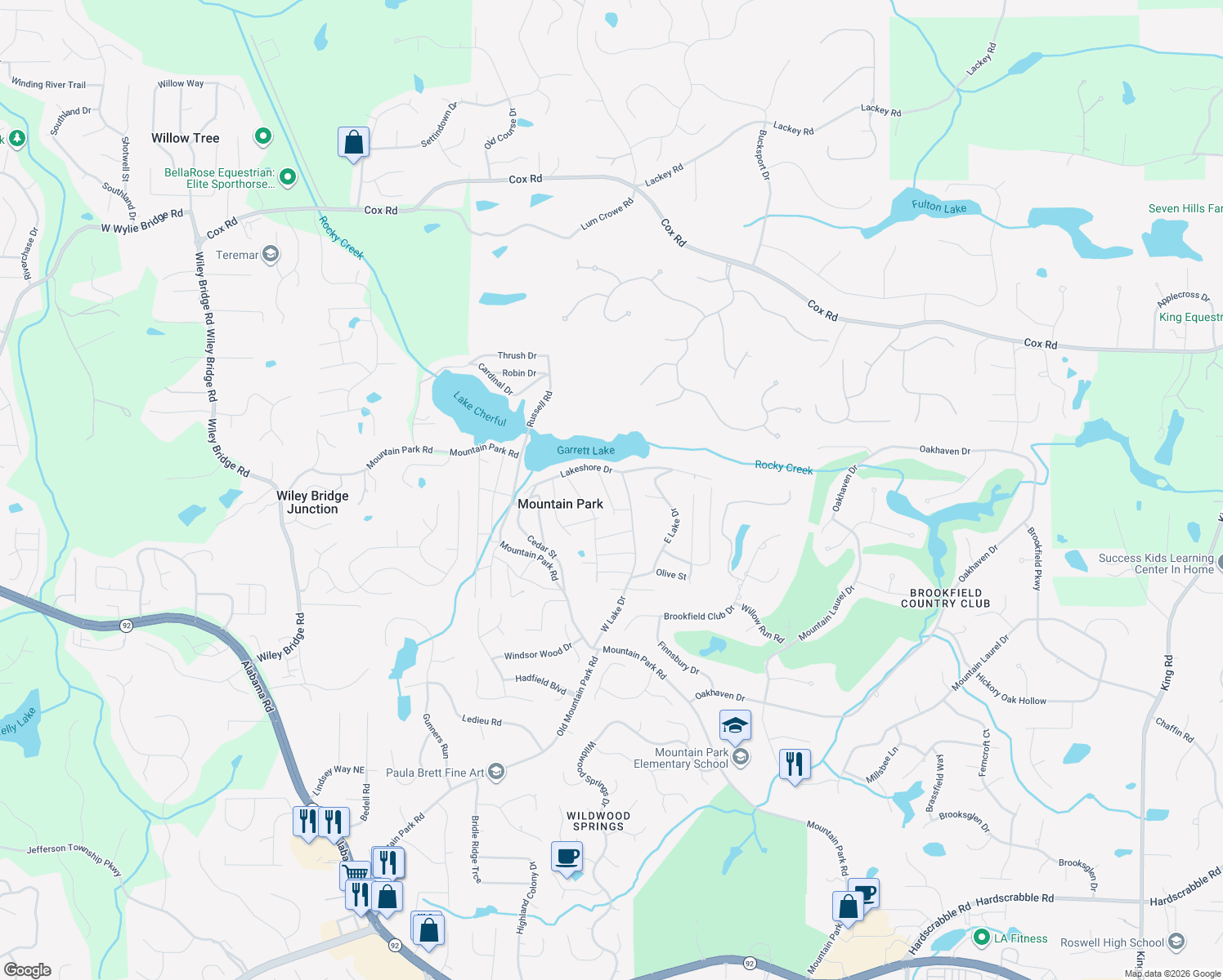 map of restaurants, bars, coffee shops, grocery stores, and more near 118 Plum Street in Roswell