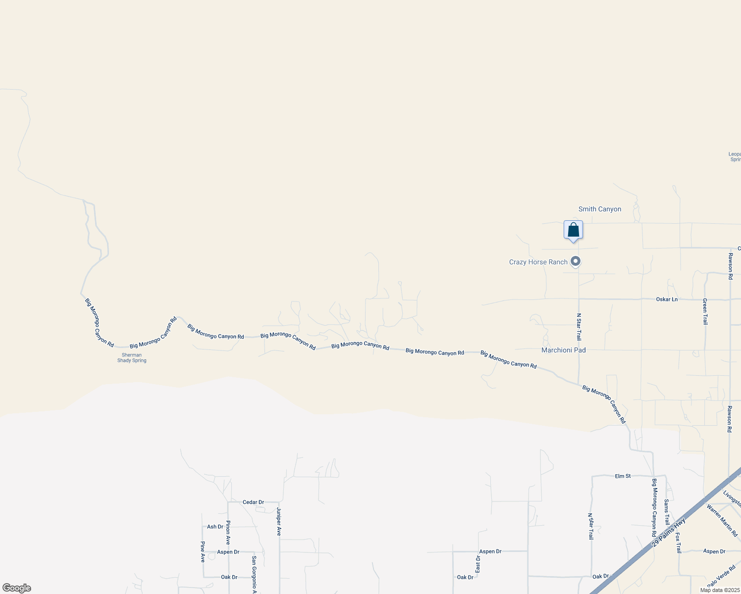 map of restaurants, bars, coffee shops, grocery stores, and more near 49680 Oskar Lane in Morongo Valley