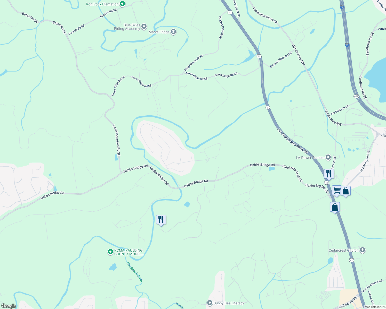 map of restaurants, bars, coffee shops, grocery stores, and more near 177 Carolyn Court Southeast in Acworth