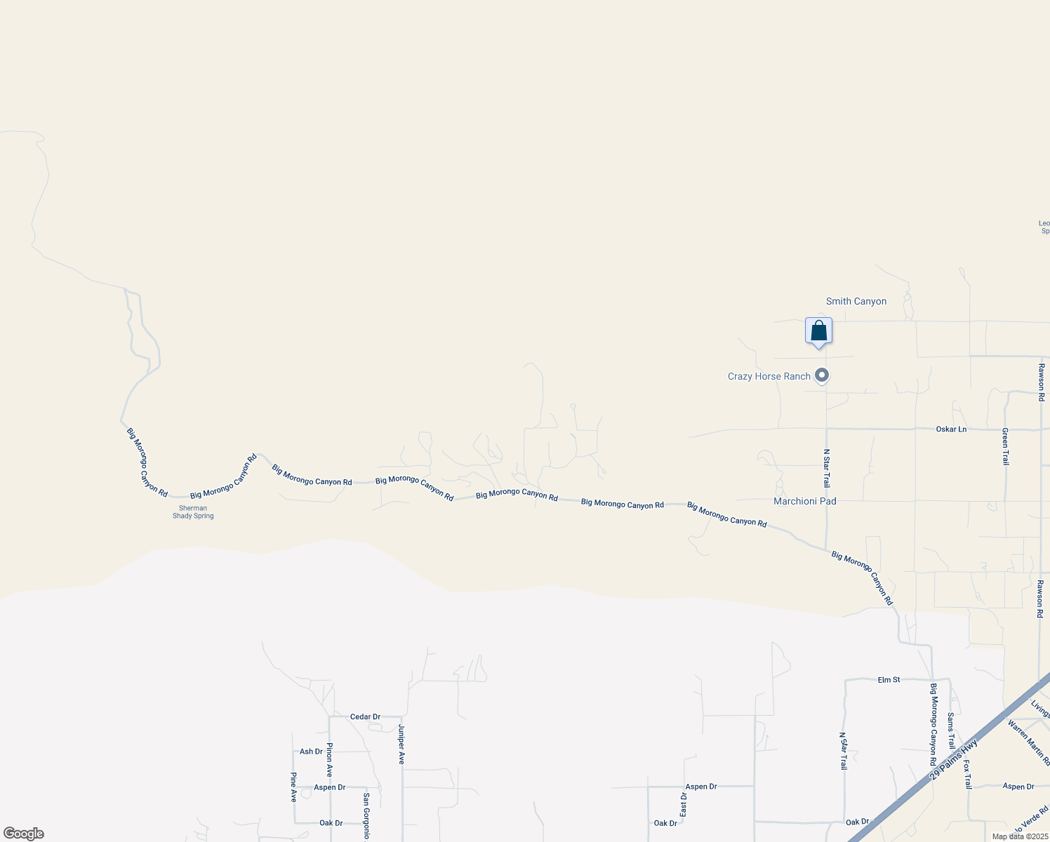 map of restaurants, bars, coffee shops, grocery stores, and more near 49680 Oskar Lane in Morongo Valley