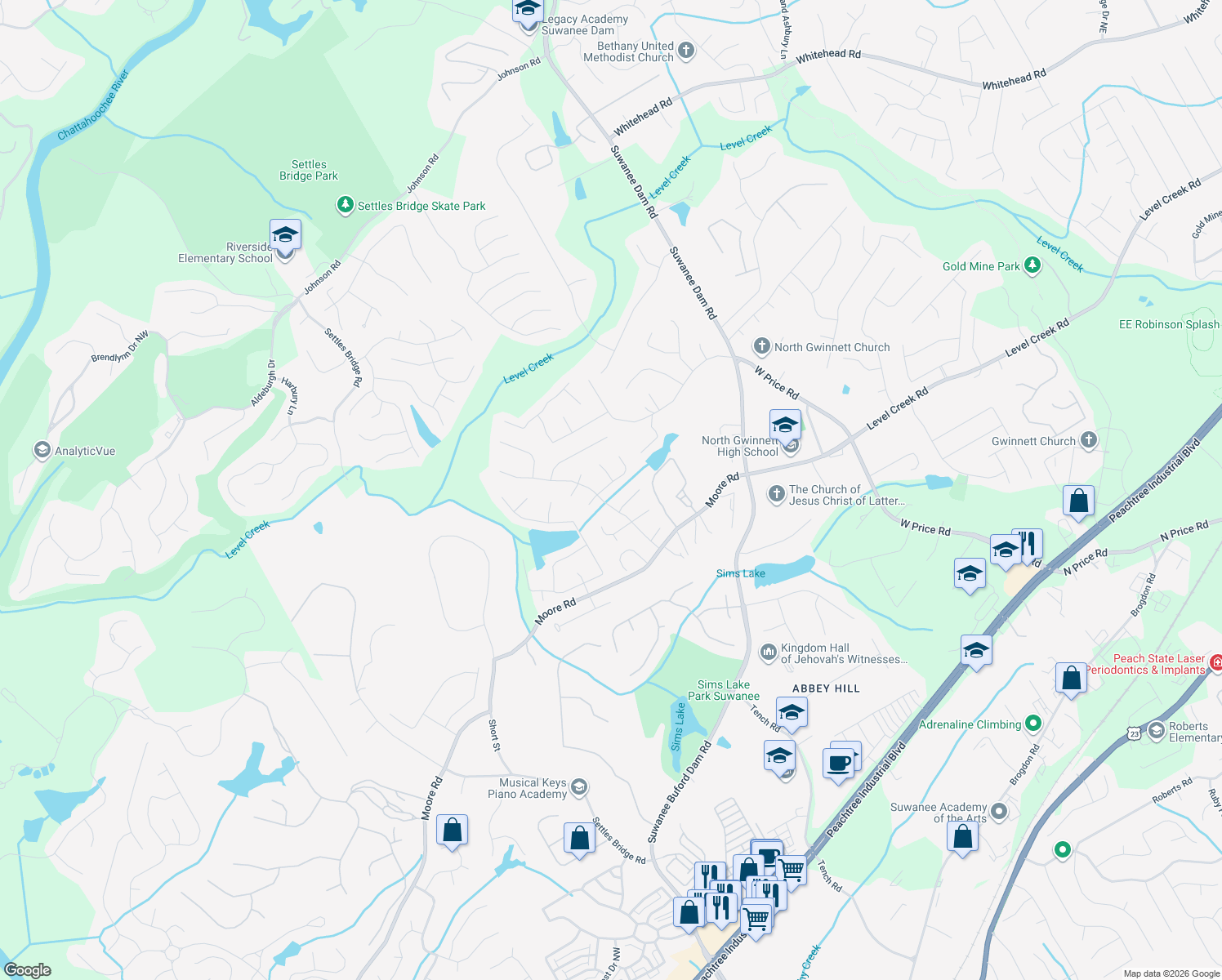 map of restaurants, bars, coffee shops, grocery stores, and more near 262 Sandhurst Ct in Suwanee