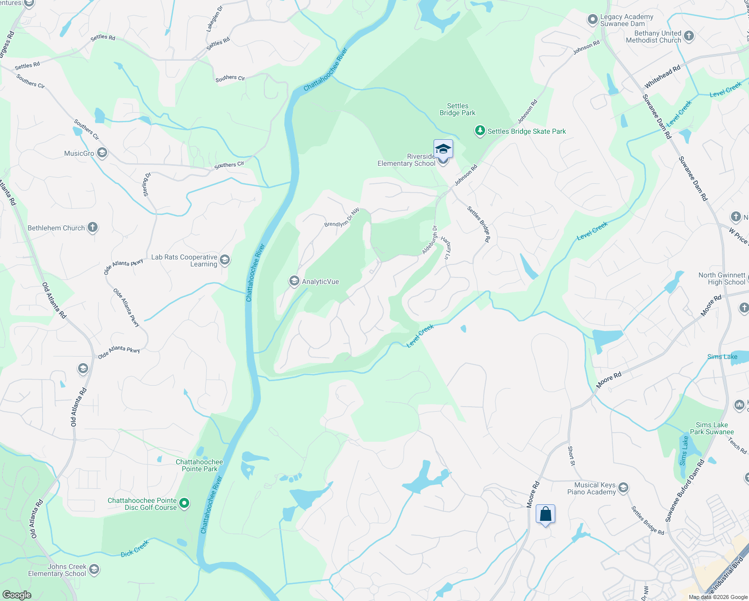 map of restaurants, bars, coffee shops, grocery stores, and more near 3477 Binghurst Road in Suwanee