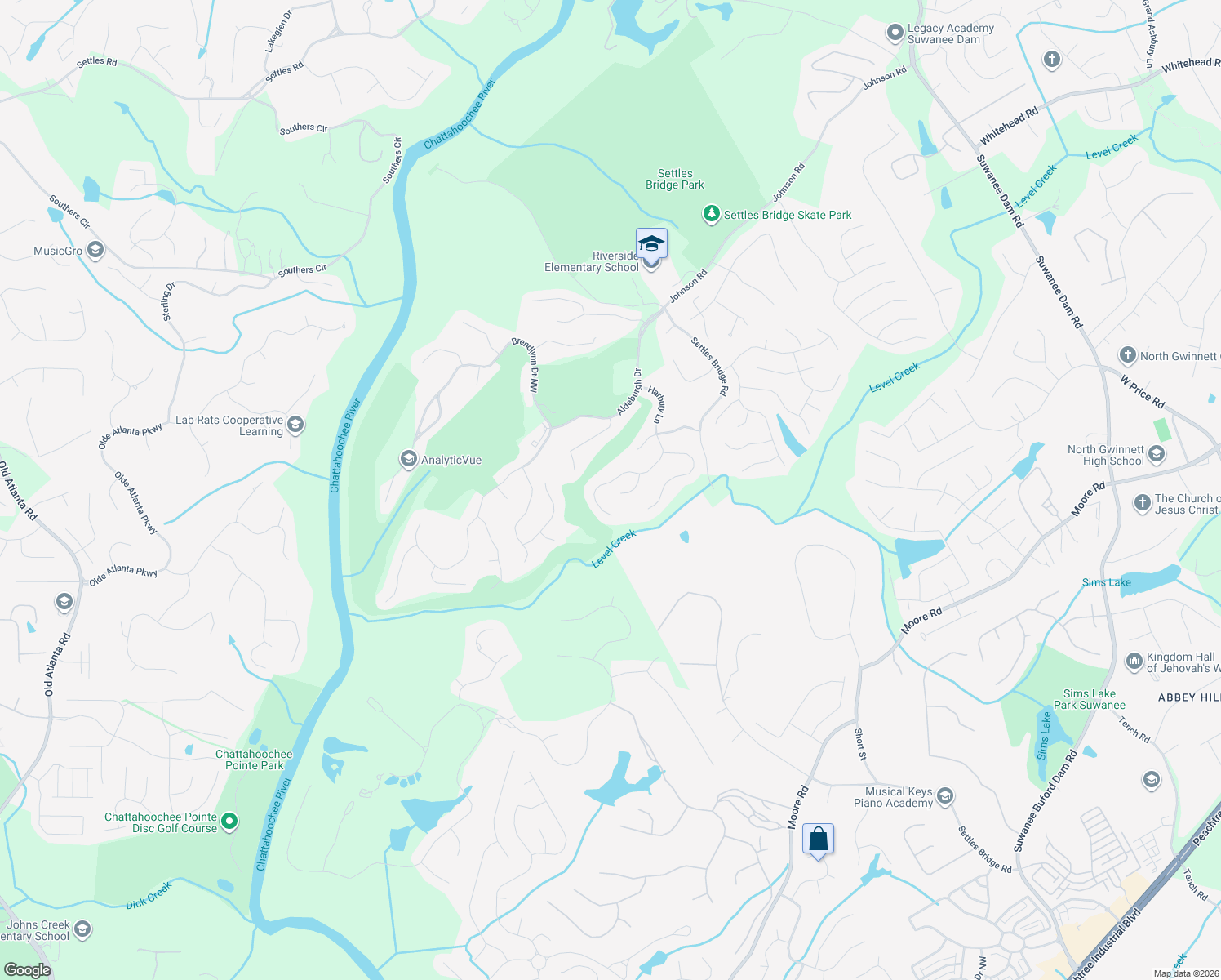 map of restaurants, bars, coffee shops, grocery stores, and more near 5318 Harbury Cove Northwest in Suwanee