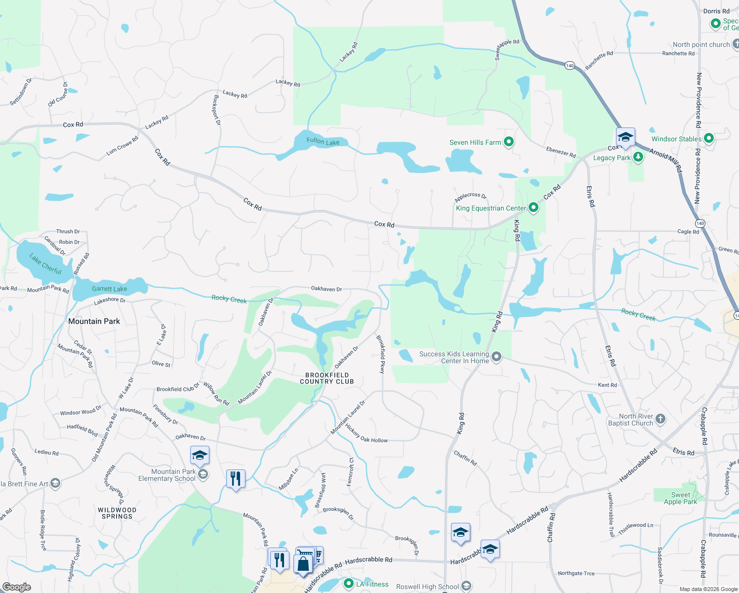 map of restaurants, bars, coffee shops, grocery stores, and more near 885 Oakhaven Drive in Roswell