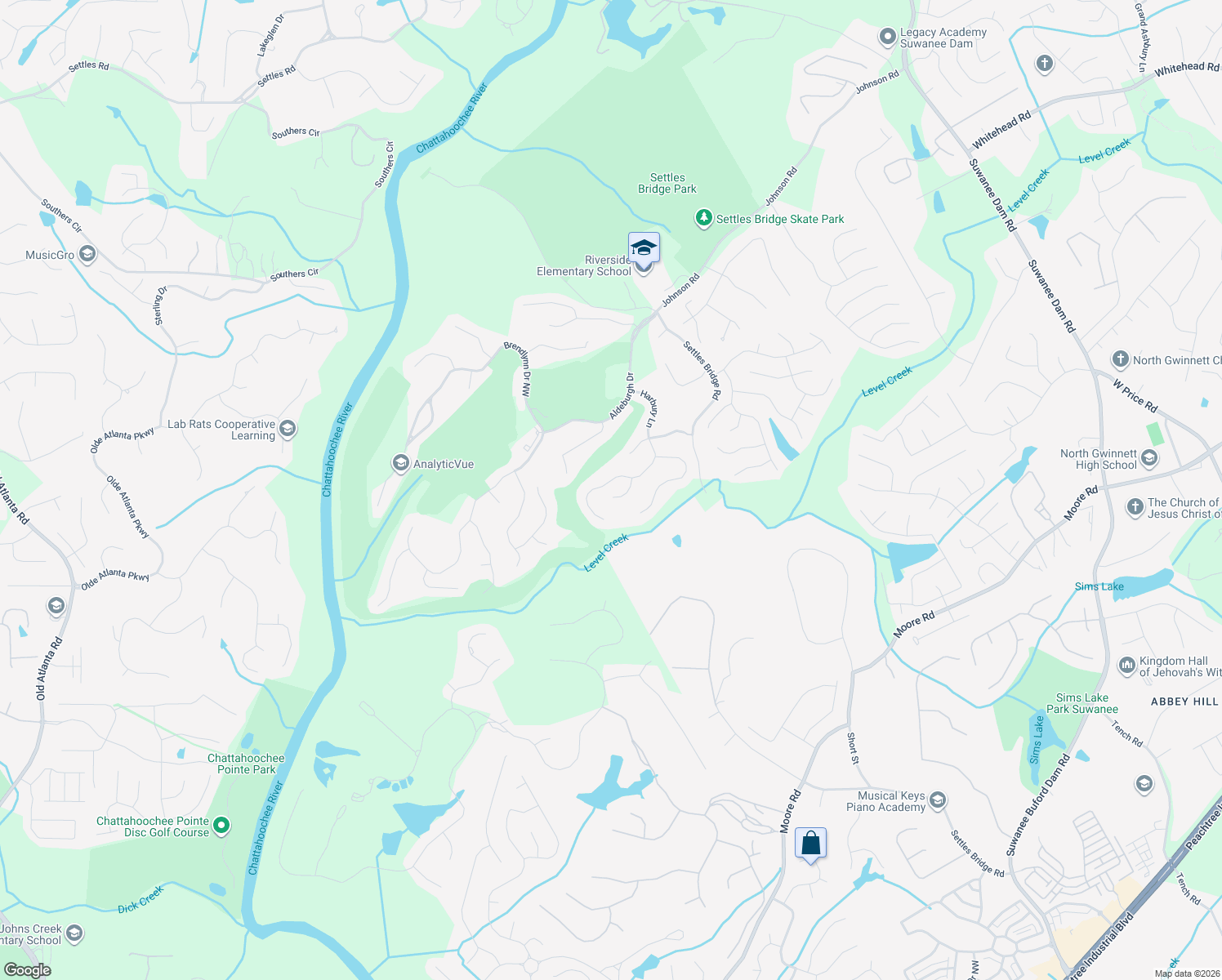 map of restaurants, bars, coffee shops, grocery stores, and more near 5318 Harbury Cove Northwest in Suwanee