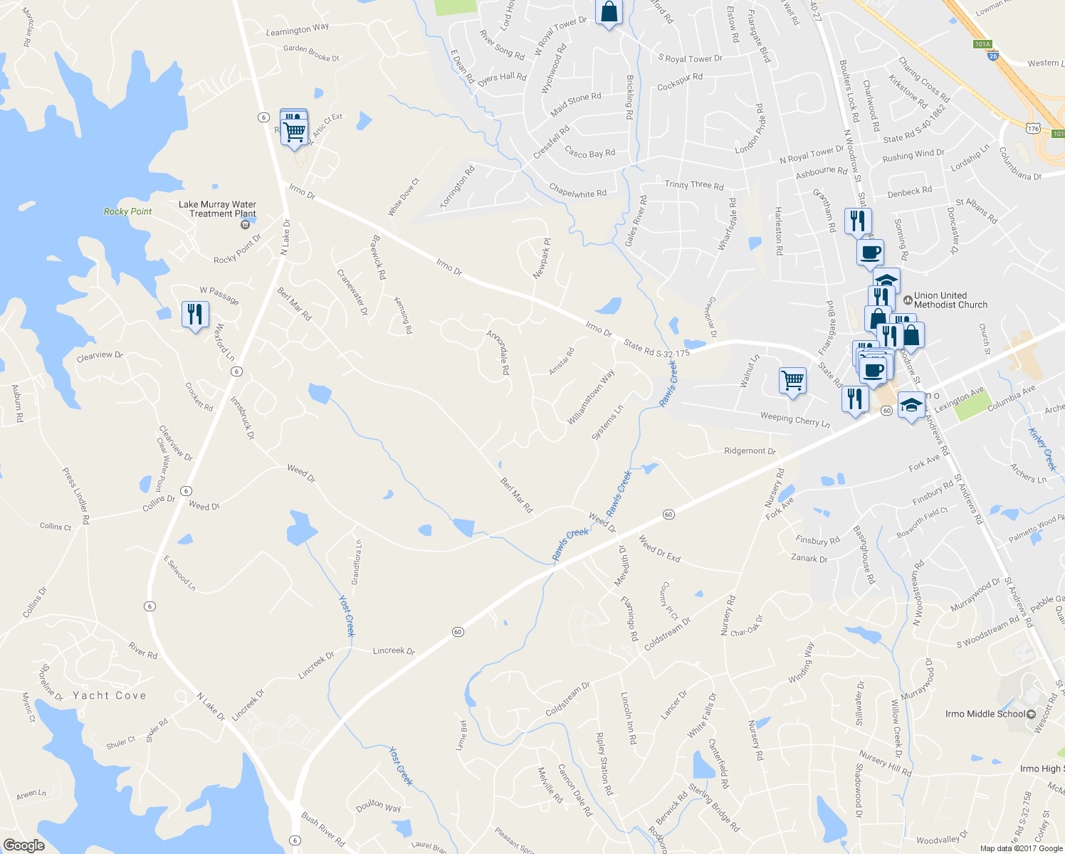 map of restaurants, bars, coffee shops, grocery stores, and more near 300 Killington Lane in Columbia
