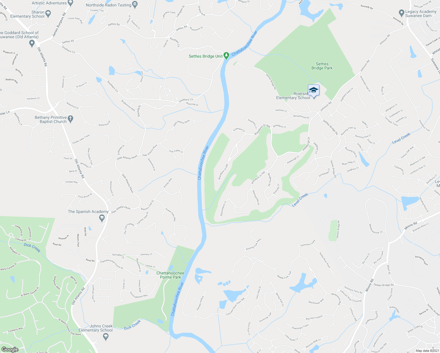 map of restaurants, bars, coffee shops, grocery stores, and more near 5743 Brendlynn Drive Northwest in Suwanee