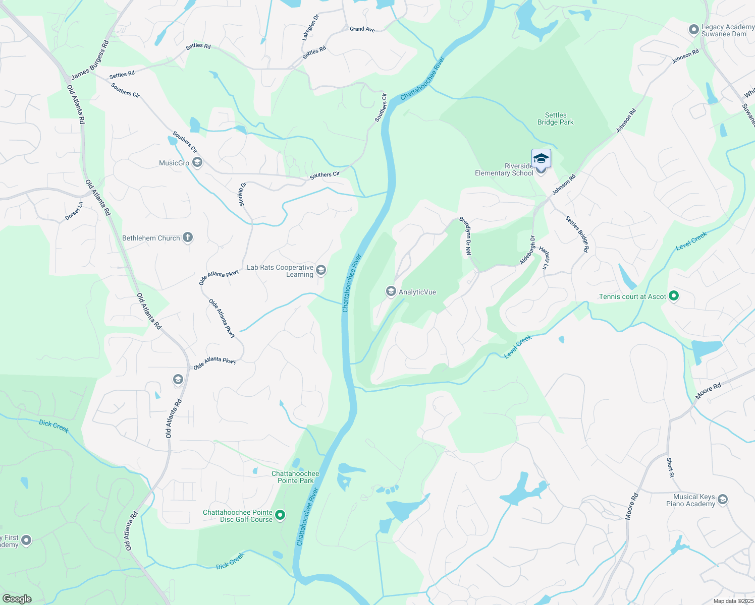 map of restaurants, bars, coffee shops, grocery stores, and more near 5753 Brendlynn Drive Northwest in Suwanee