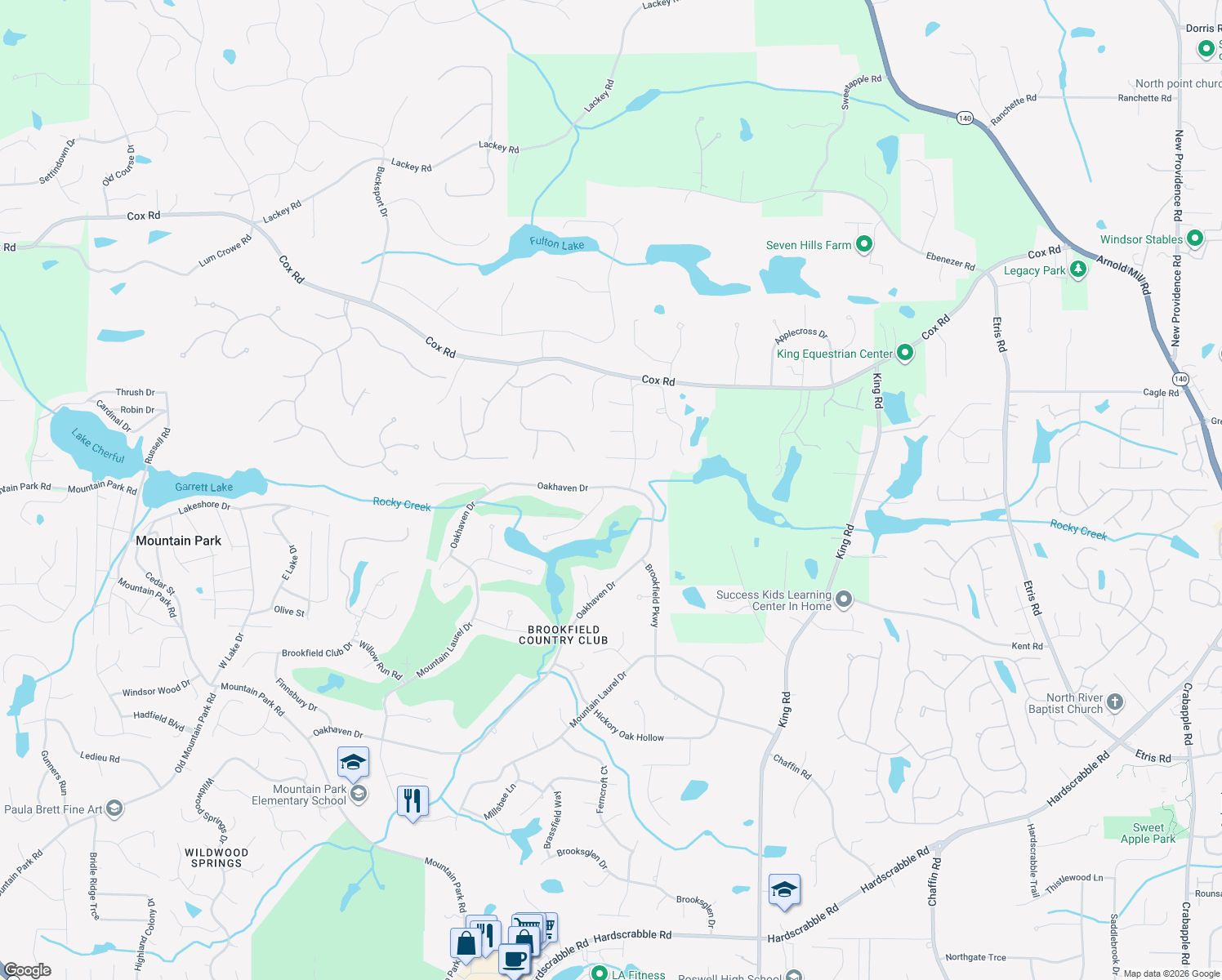 map of restaurants, bars, coffee shops, grocery stores, and more near 855 Oakhaven Dr in Roswell