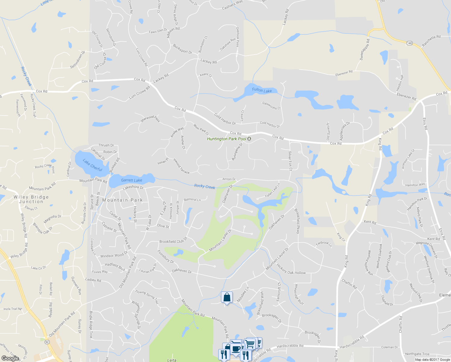 map of restaurants, bars, coffee shops, grocery stores, and more near 335 Arroyo Drive in Roswell
