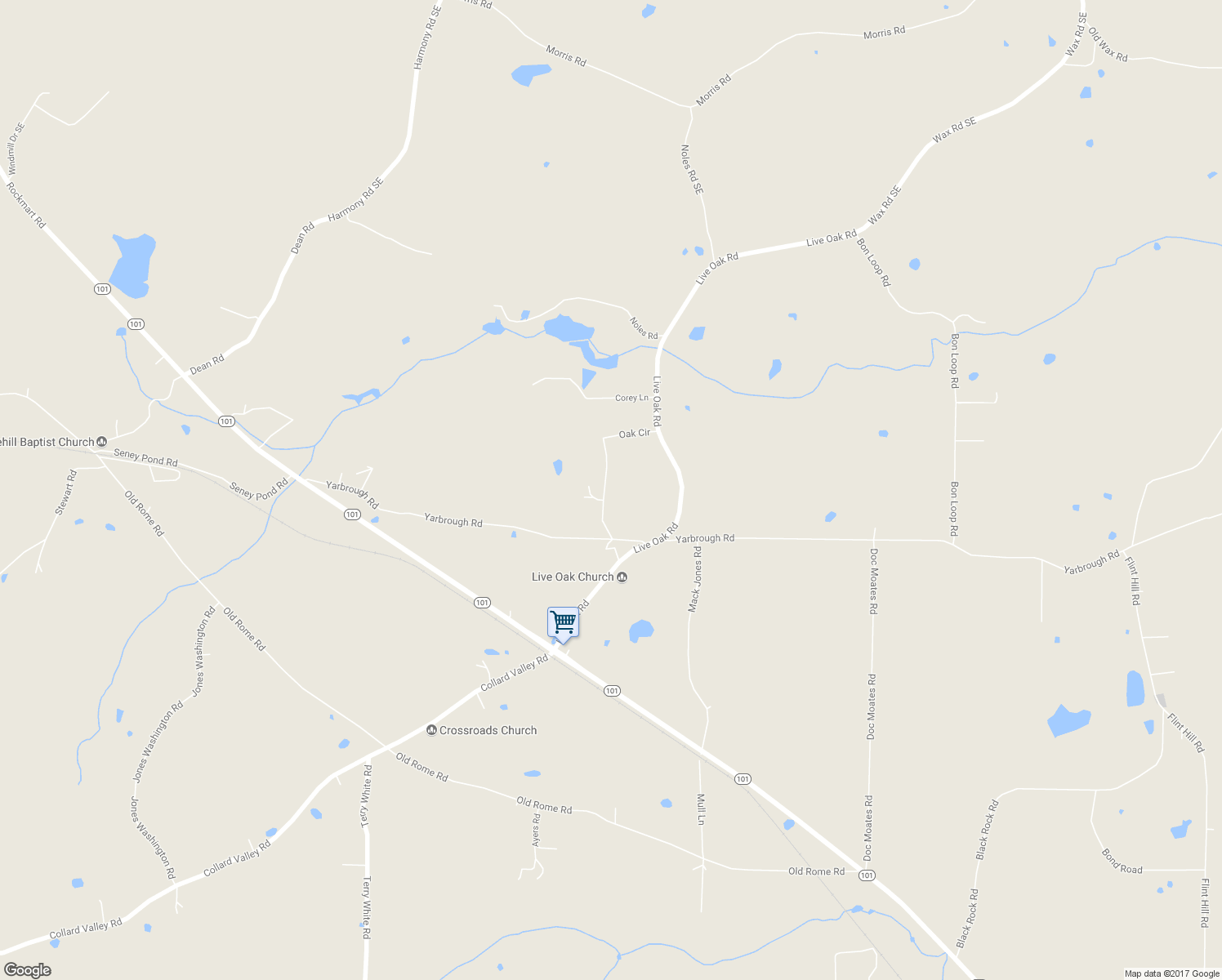 map of restaurants, bars, coffee shops, grocery stores, and more near 100 Live Oak Circle in Aragon