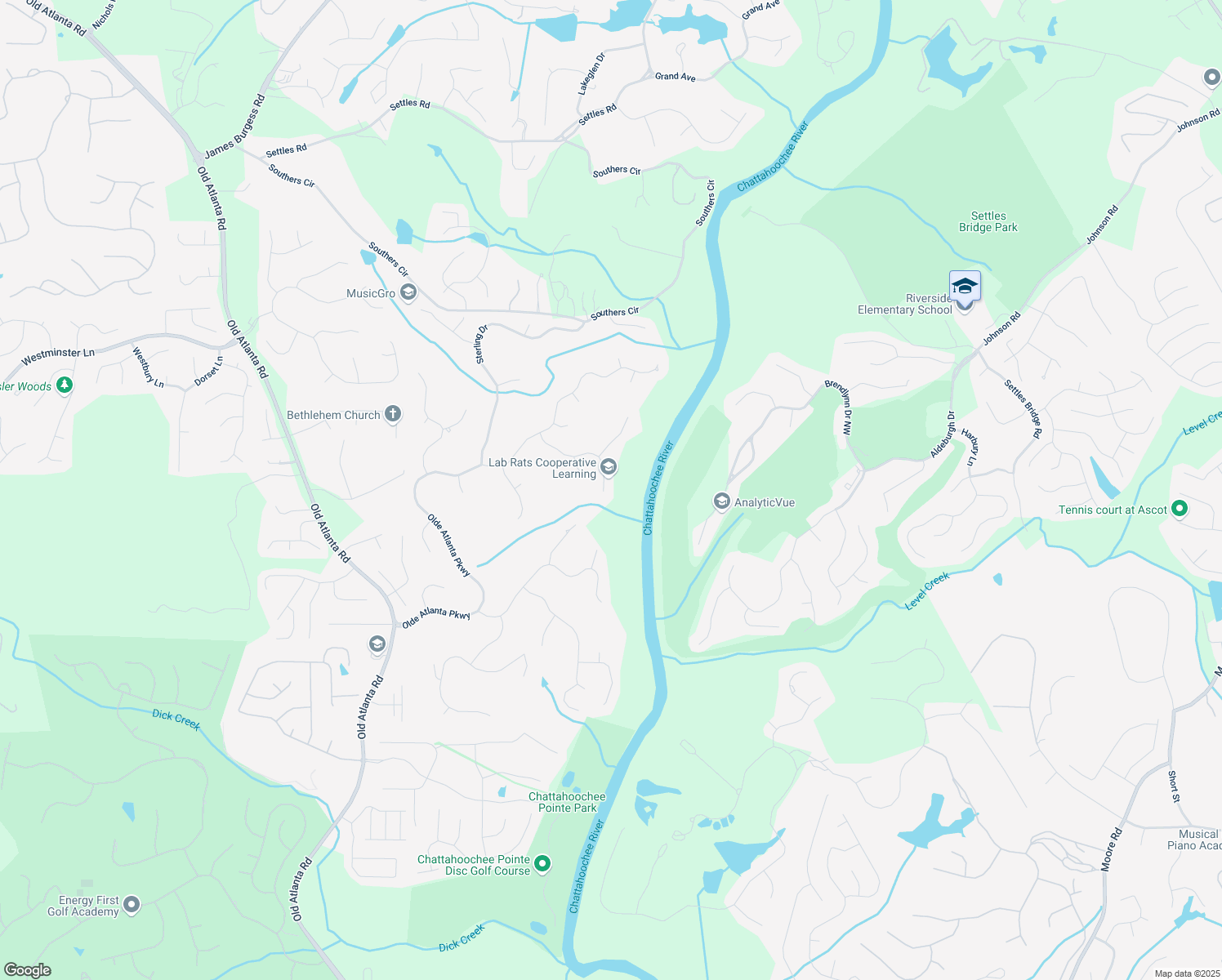 map of restaurants, bars, coffee shops, grocery stores, and more near 6675 Club Valley Court in Suwanee