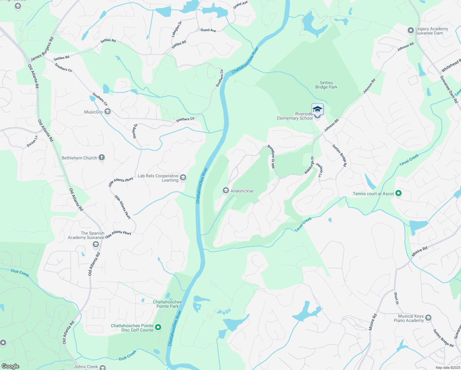 map of restaurants, bars, coffee shops, grocery stores, and more near 5694 Brendlynn Drive Northwest in Suwanee