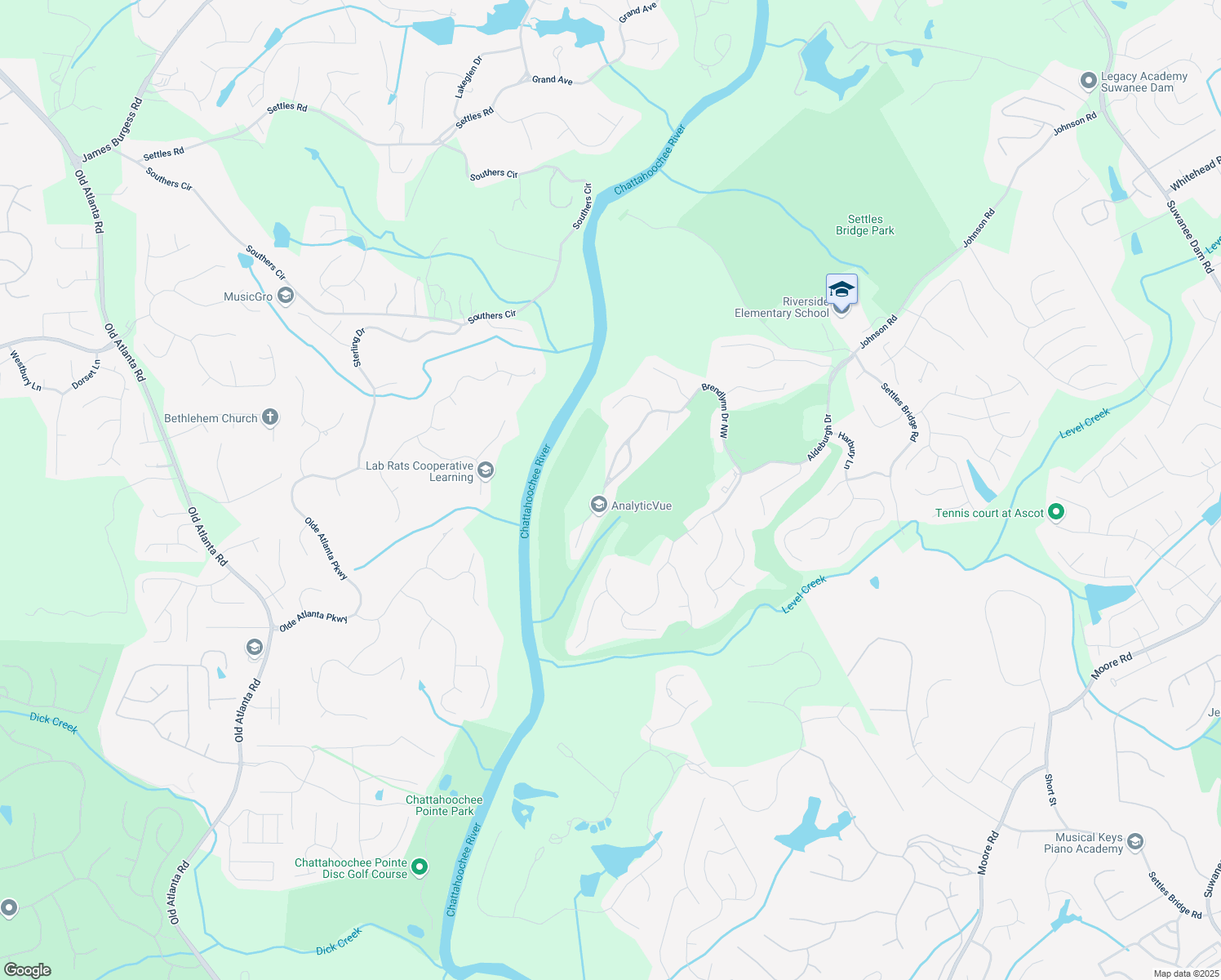 map of restaurants, bars, coffee shops, grocery stores, and more near 5694 Brendlynn Drive Northwest in Suwanee