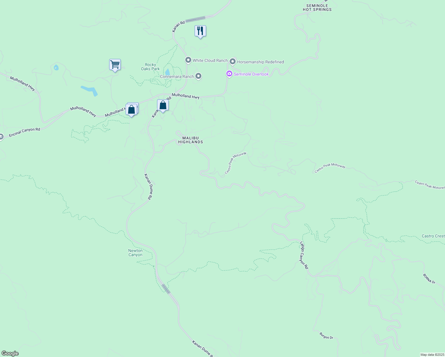 map of restaurants, bars, coffee shops, grocery stores, and more near 950 Latigo Canyon Road in Malibu