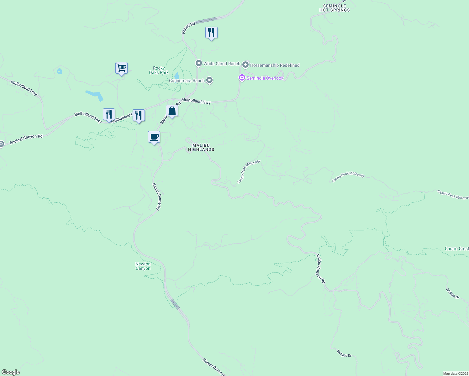 map of restaurants, bars, coffee shops, grocery stores, and more near 950 Latigo Canyon Road in Malibu